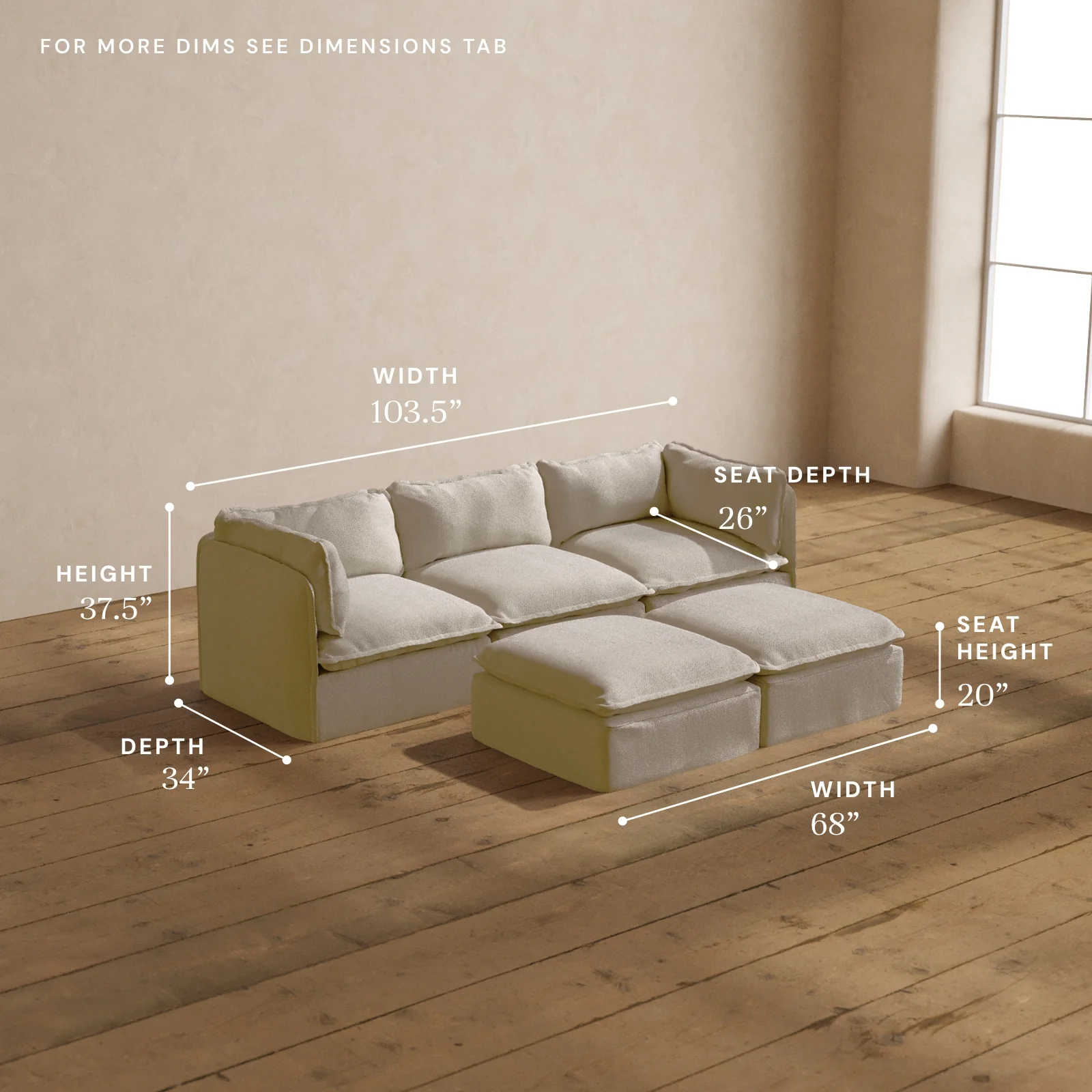 Modular Washable 3-Seater + Bench Ottoman in Powder | Deluxe+ Seat | Cloud Pillow - Image 5
