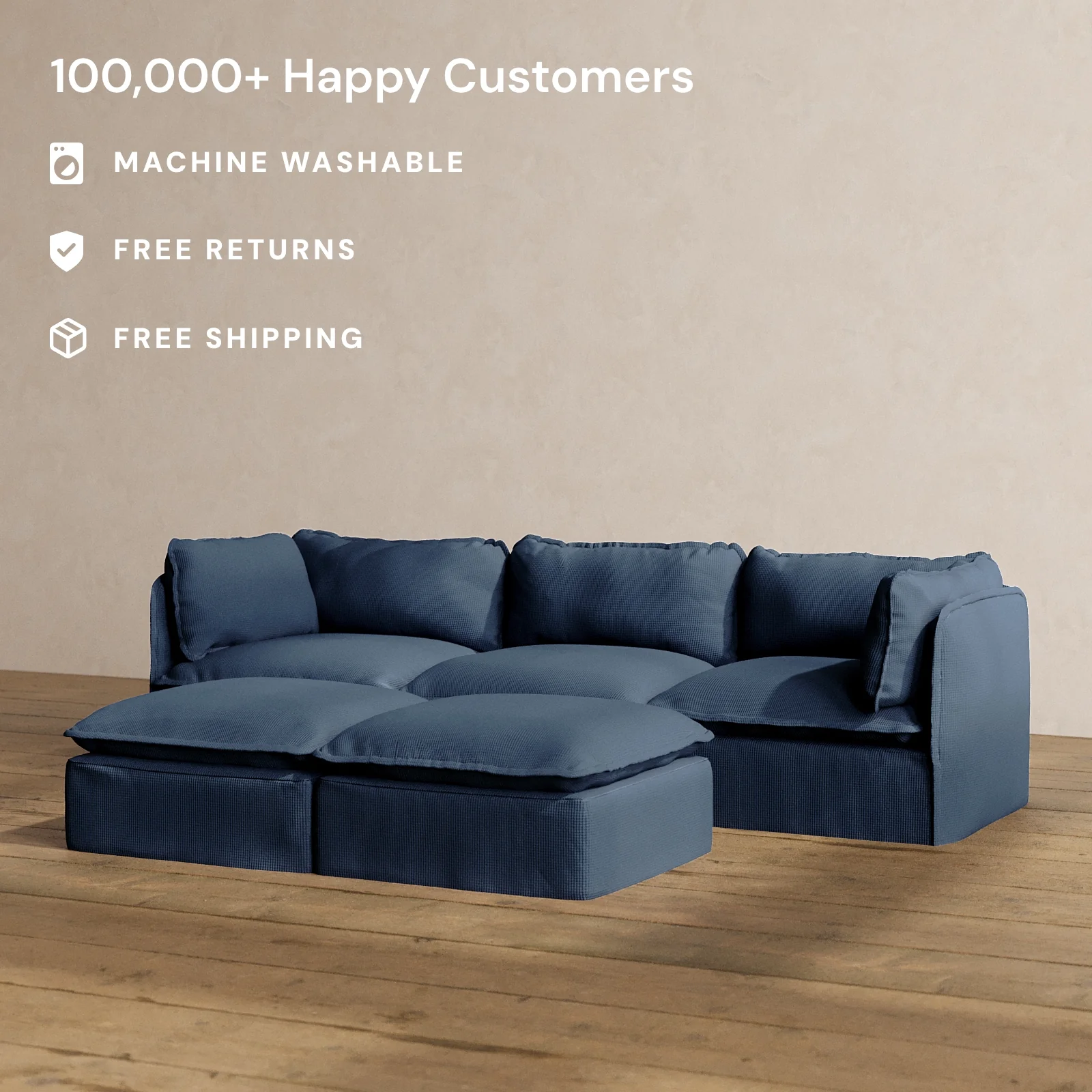 Modular Washable 3-Seater + Bench Ottoman in Sumi | Memorix+ Seat | Contour Pillow - Image 2