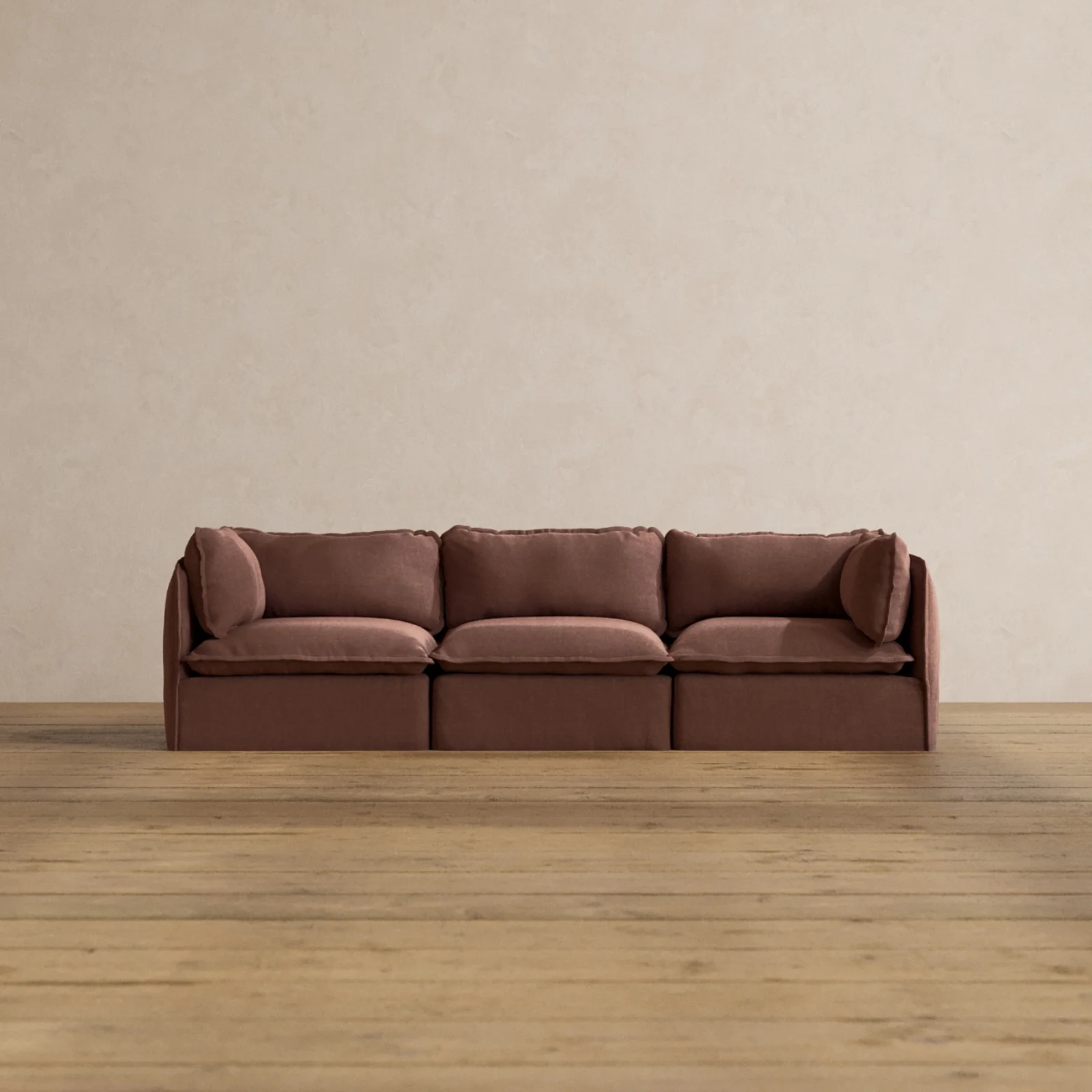 Modular Washable 3-Seater in Chestnut | Deluxe+ Seat | Cloud Pillow