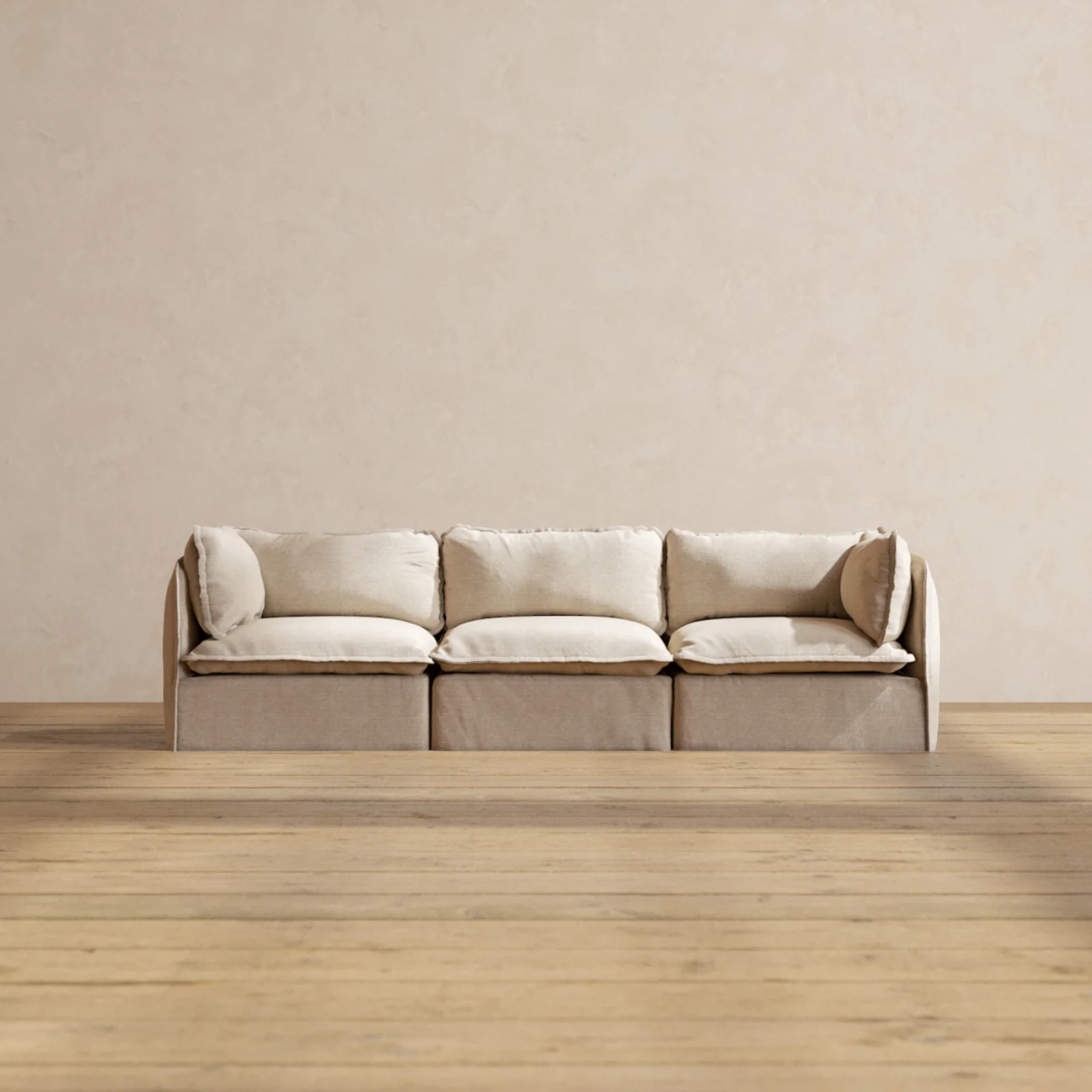 Modular Washable 3-Seater in Oat | Deluxe+ Seat | Cloud Pillow
