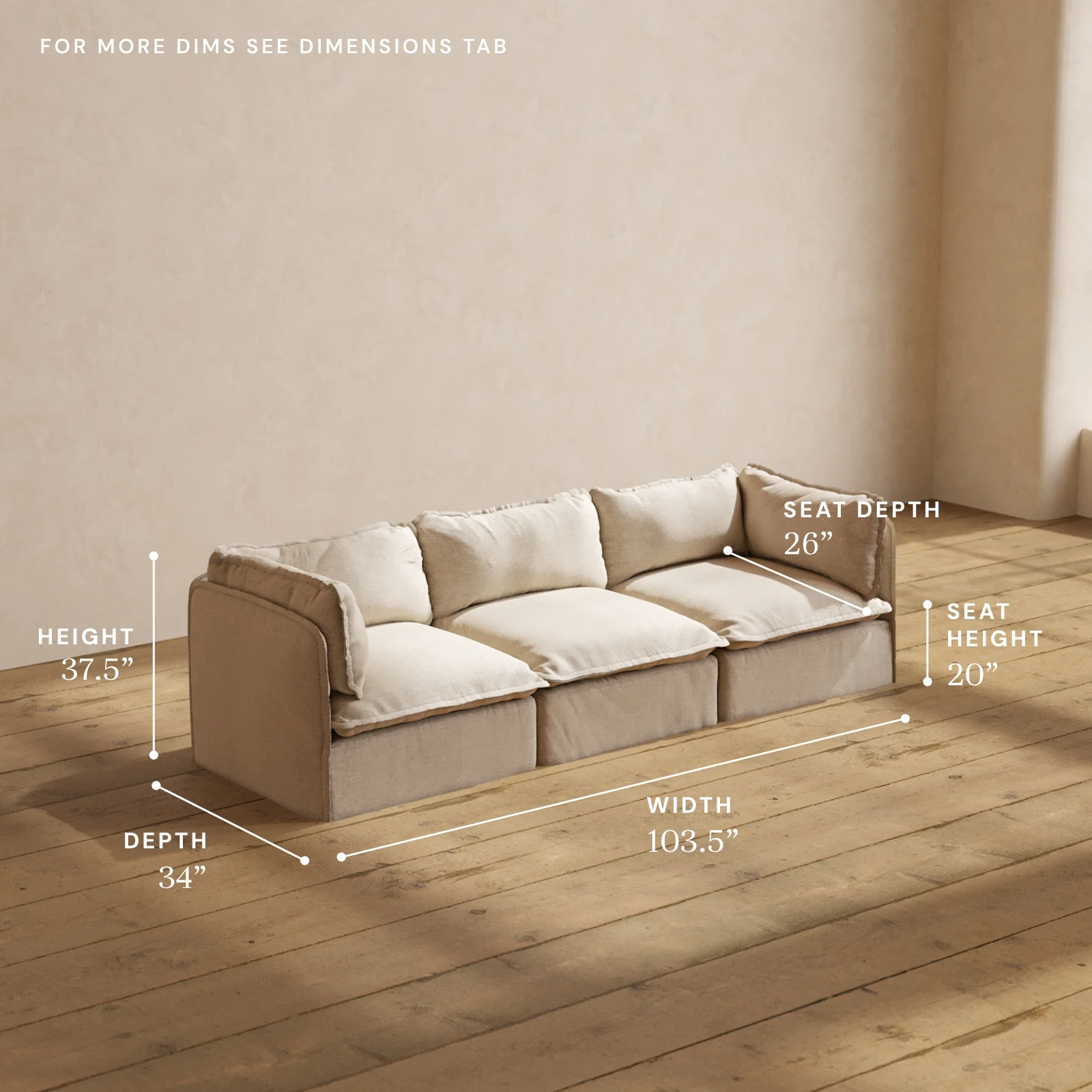 Modular Washable 3-Seater in Oat | Deluxe+ Seat | Cloud Pillow - Image 5