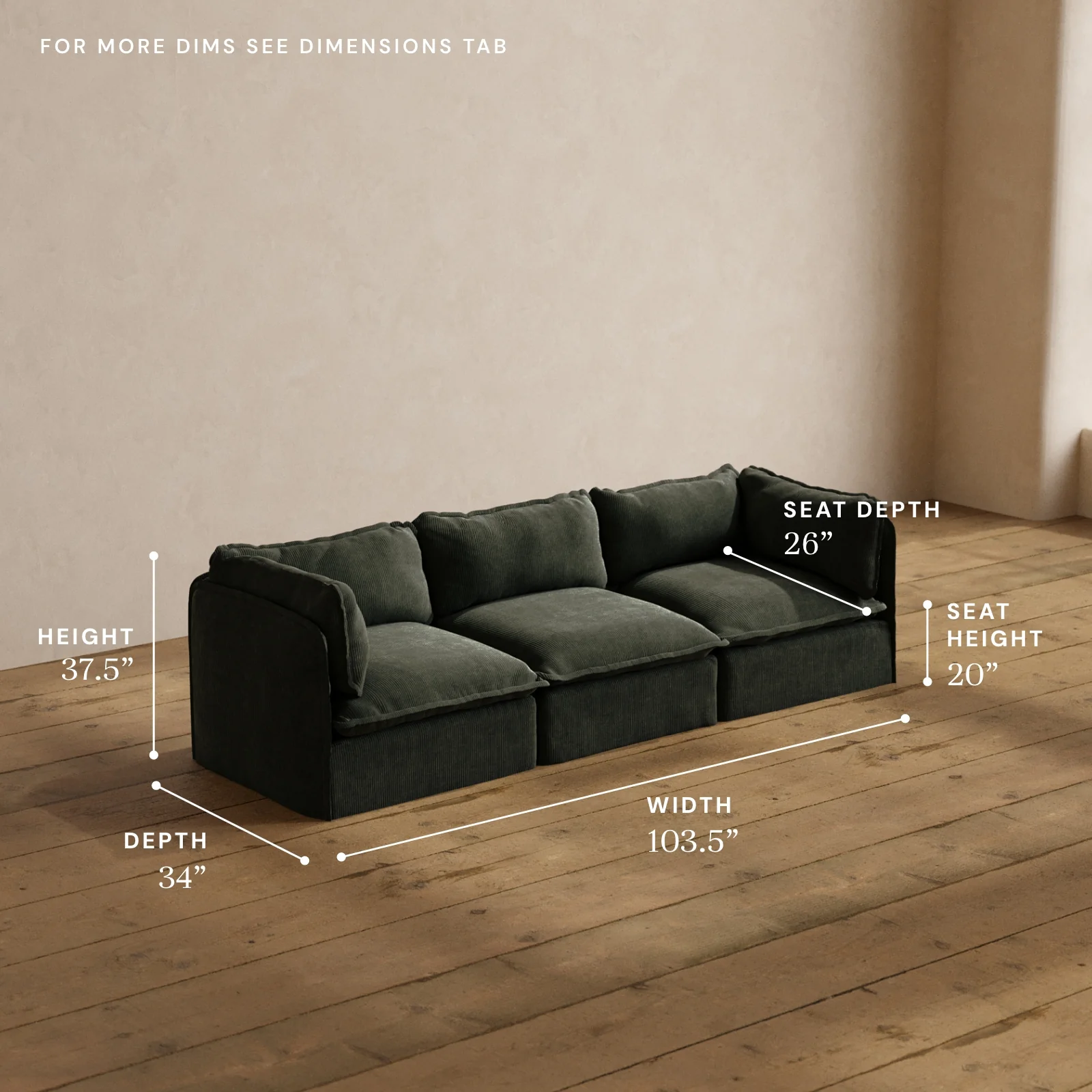 Modular Washable 3-Seater in Olivine | Memorix+ Seat | Contour Pillow - Image 5