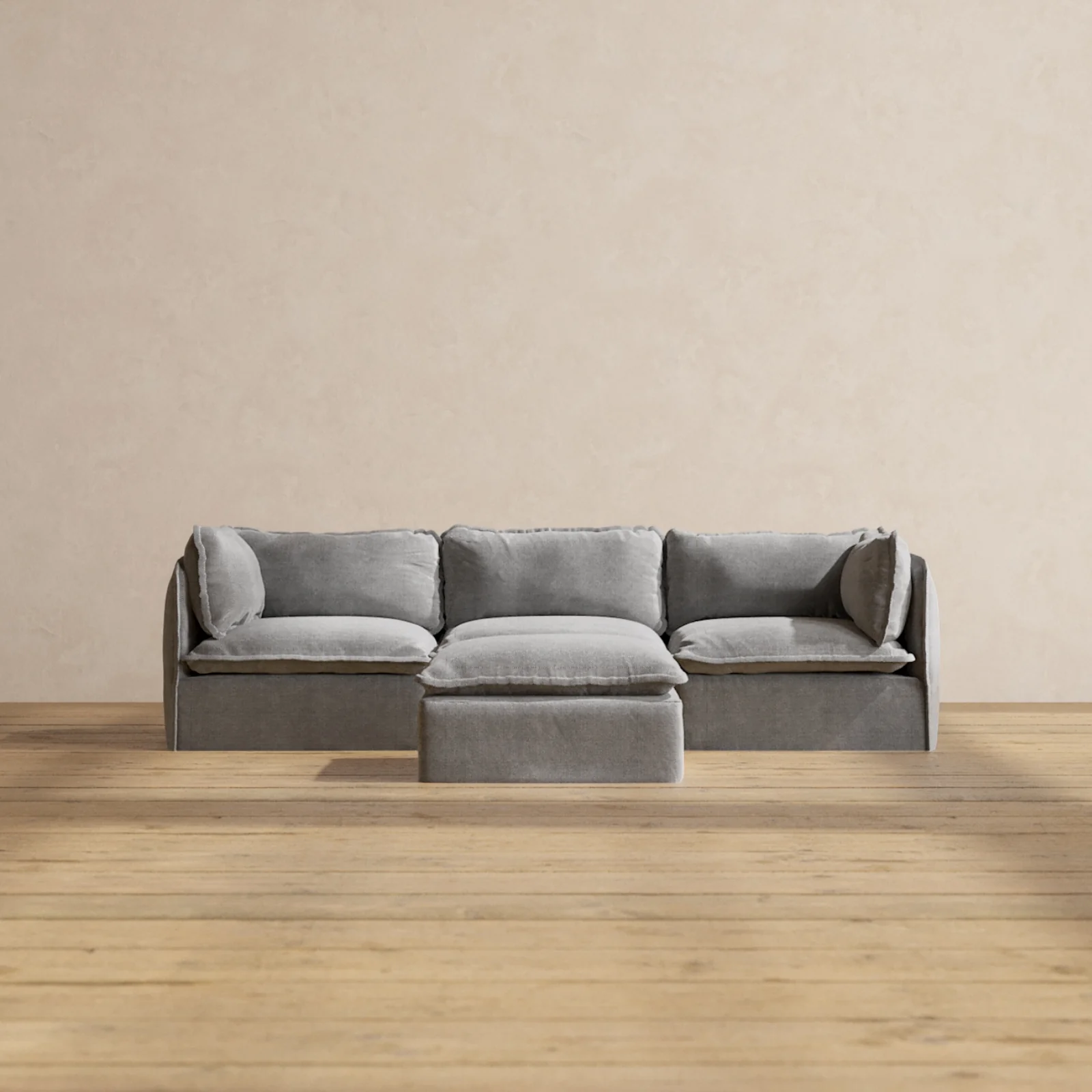 Modular Washable 3-Seater + Ottoman in Ash | Deluxe+ Seat | Cloud Pillow