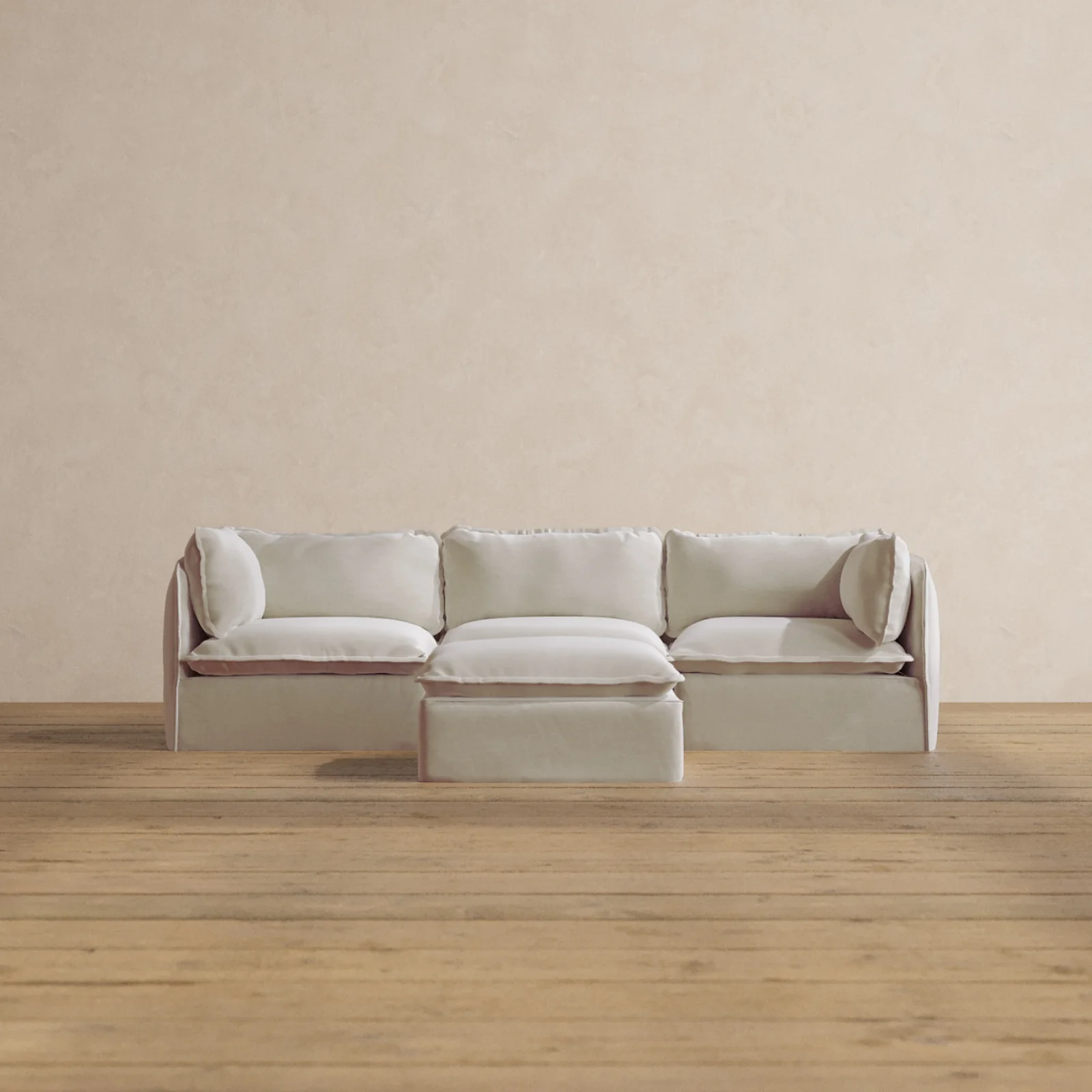 Modular Washable 3-Seater + Ottoman in Coco | Deluxe+ Seat | Cloud Pillow