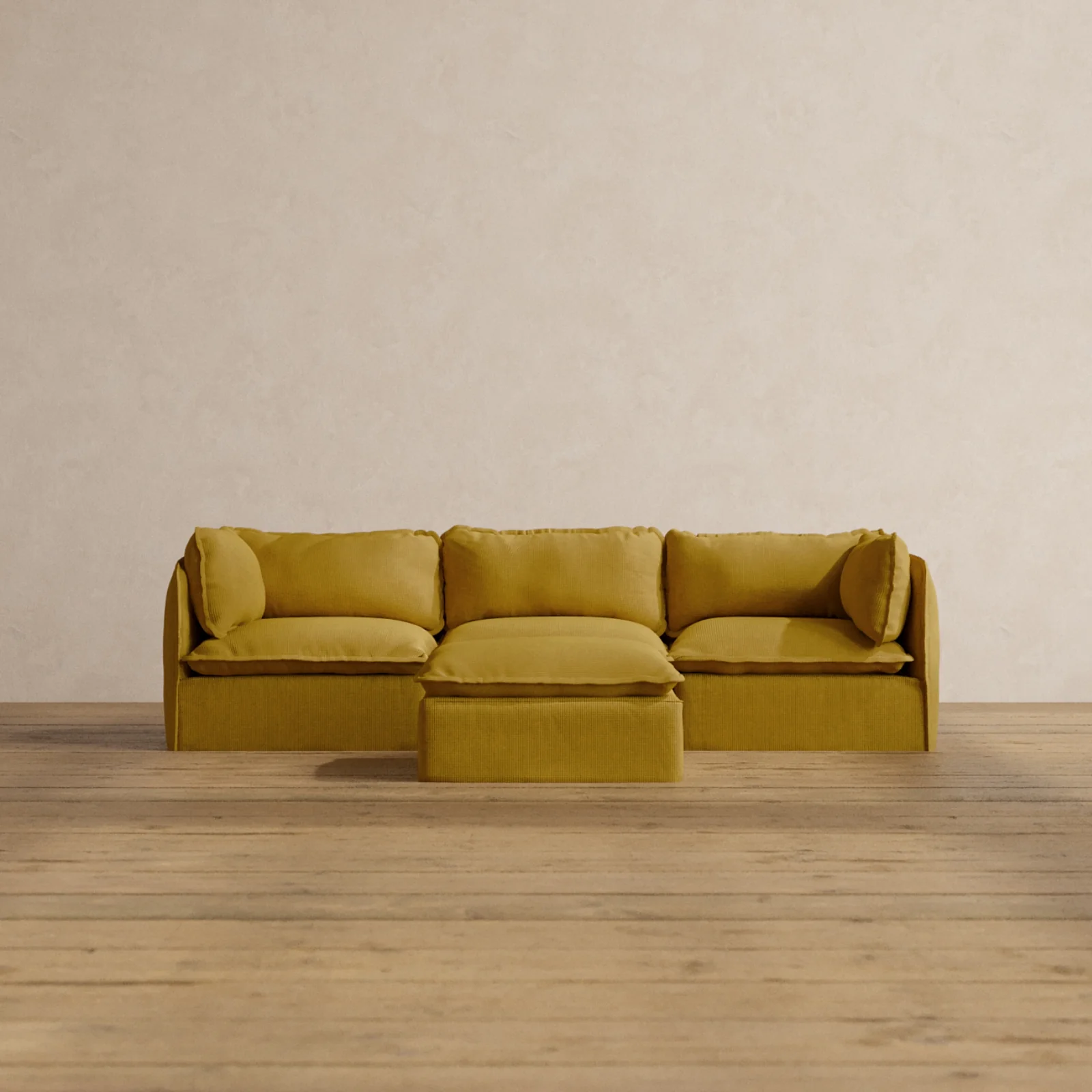Modular Washable 3-Seater + Ottoman in Kiiro | Deluxe+ Seat | Cloud Pillow