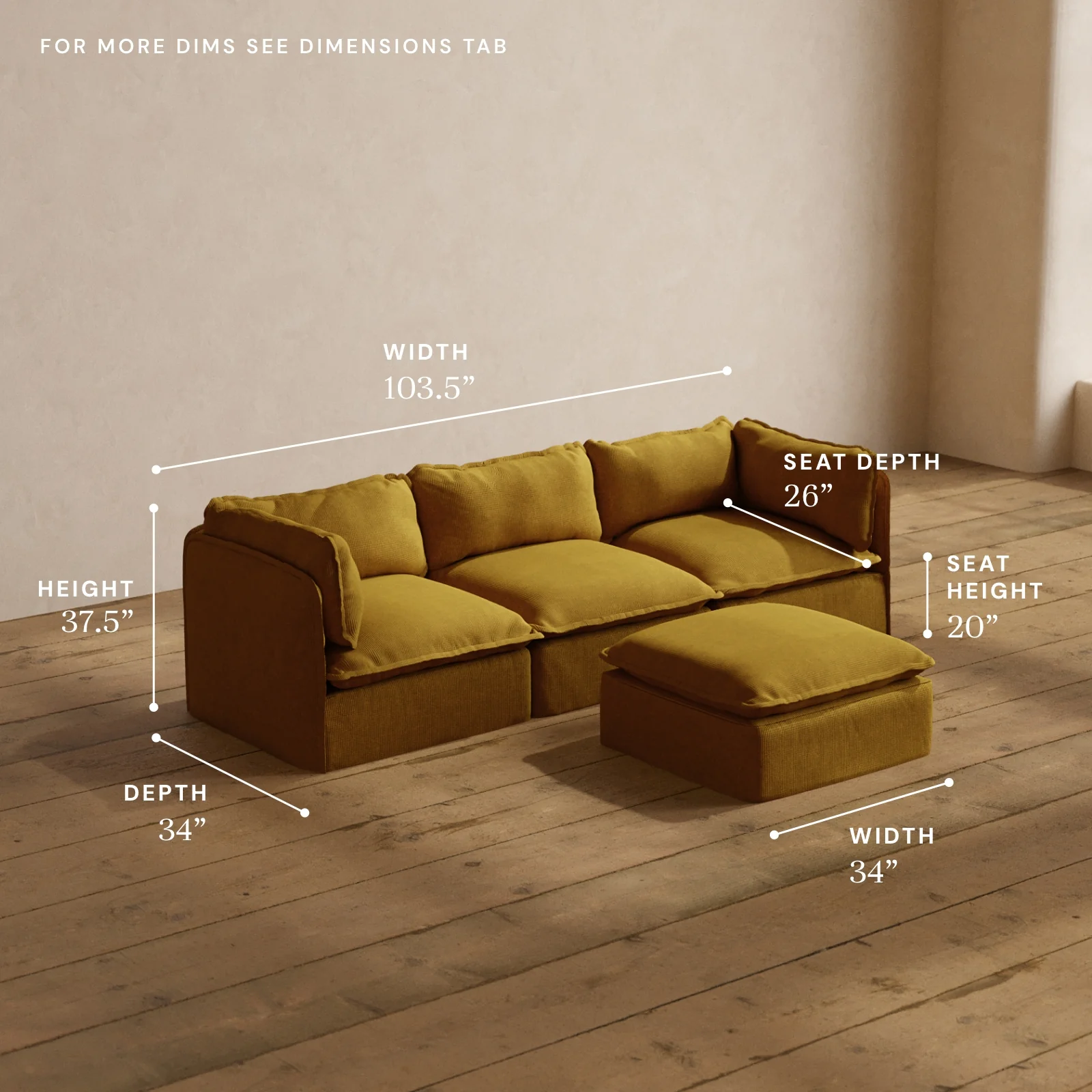 Modular Washable 3-Seater + Ottoman in Kiiro | Memorix+ Seat | Contour Pillow - Image 5