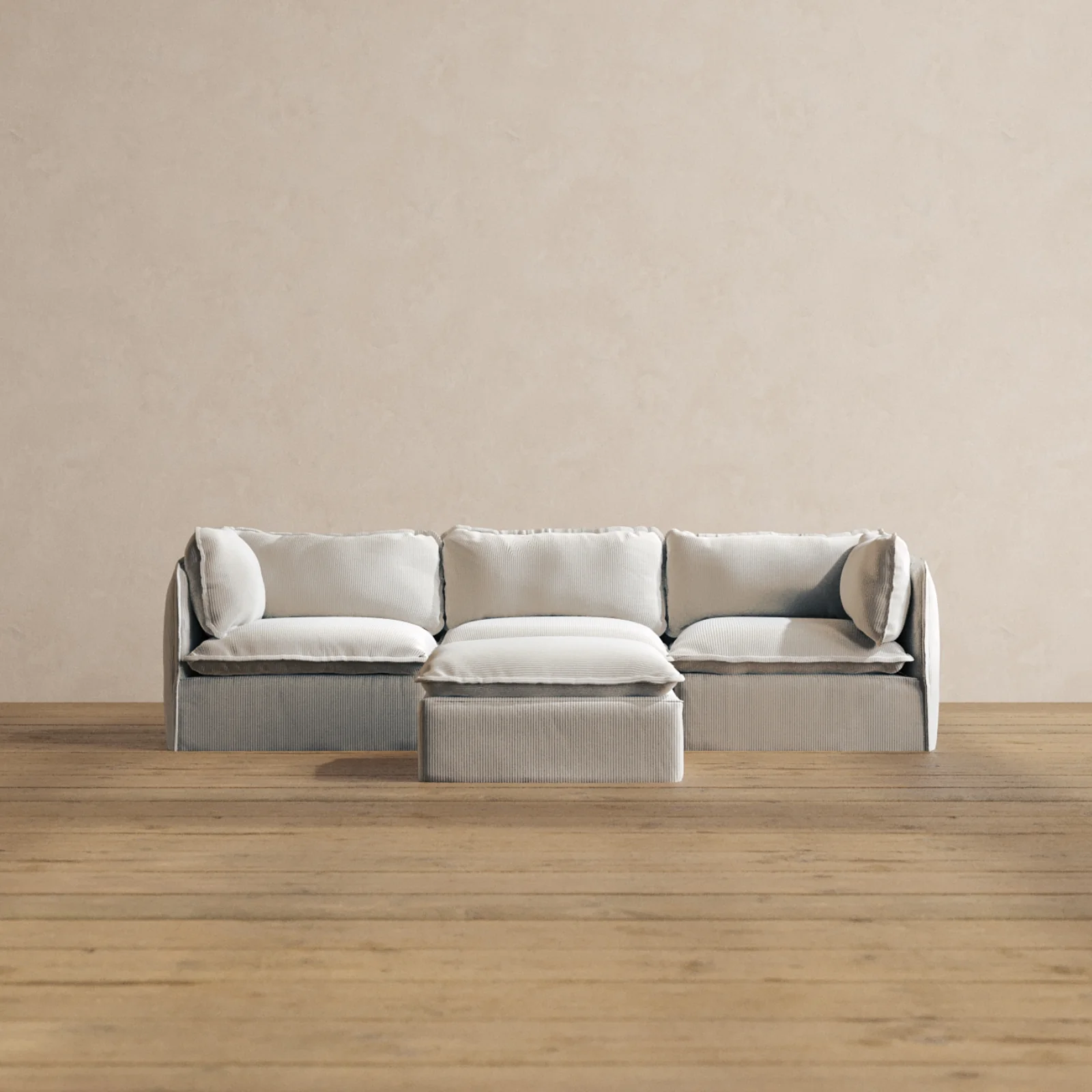 Modular Washable 3-Seater + Ottoman in Milk | Deluxe+ Seat | Cloud Pillow