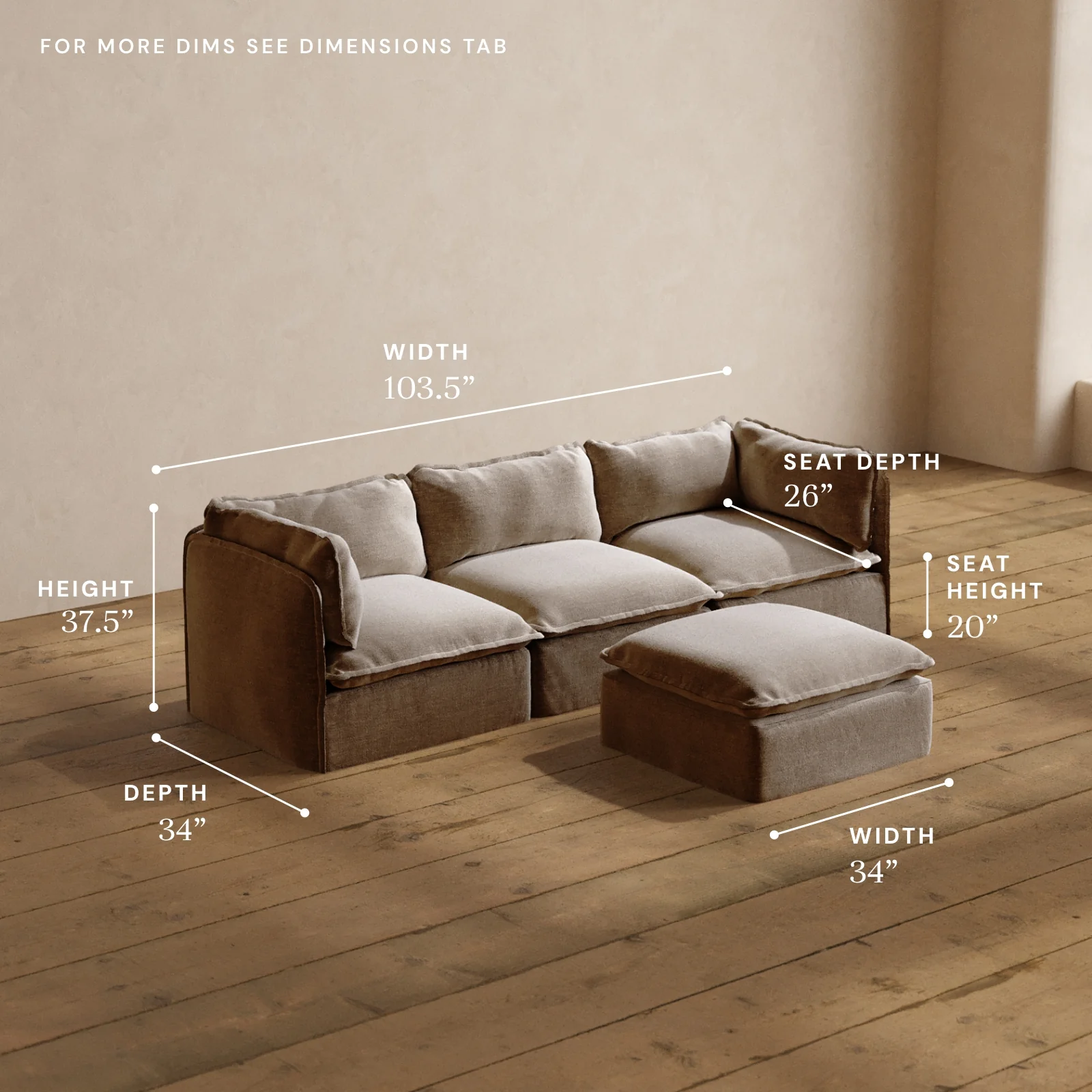 Modular Washable 3-Seater + Ottoman in Mist | Deluxe+ Seat | Cloud Pillow - Image 5