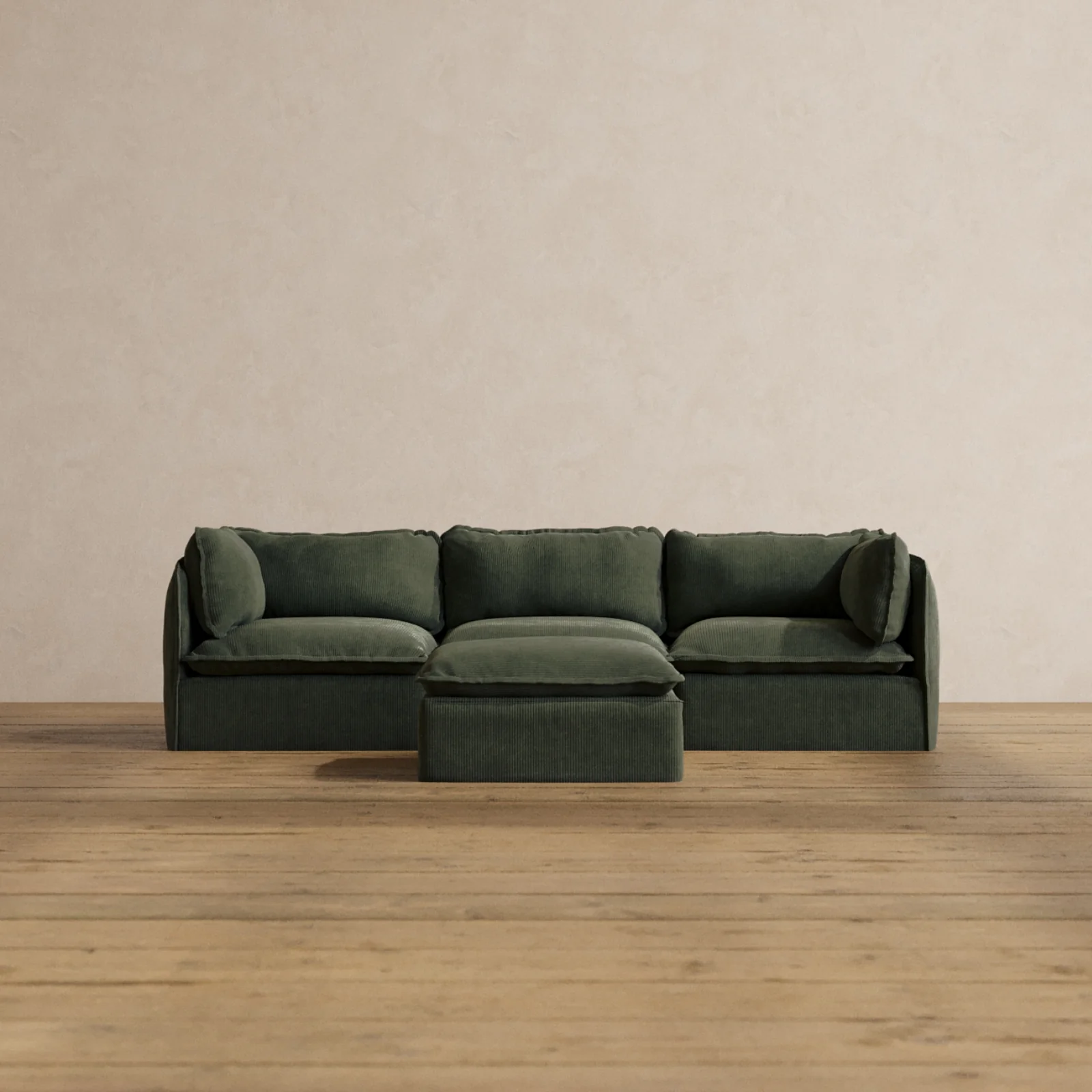Modular Washable 3-Seater + Ottoman in Olivine | Deluxe+ Seat | Cloud Pillow