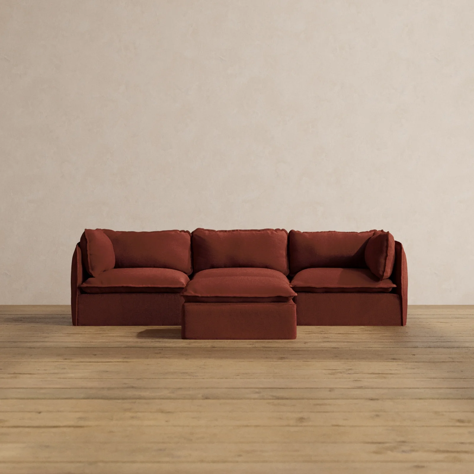 Modular Washable 3-Seater + Ottoman in Rust | Deluxe+ Seat | Cloud Pillow