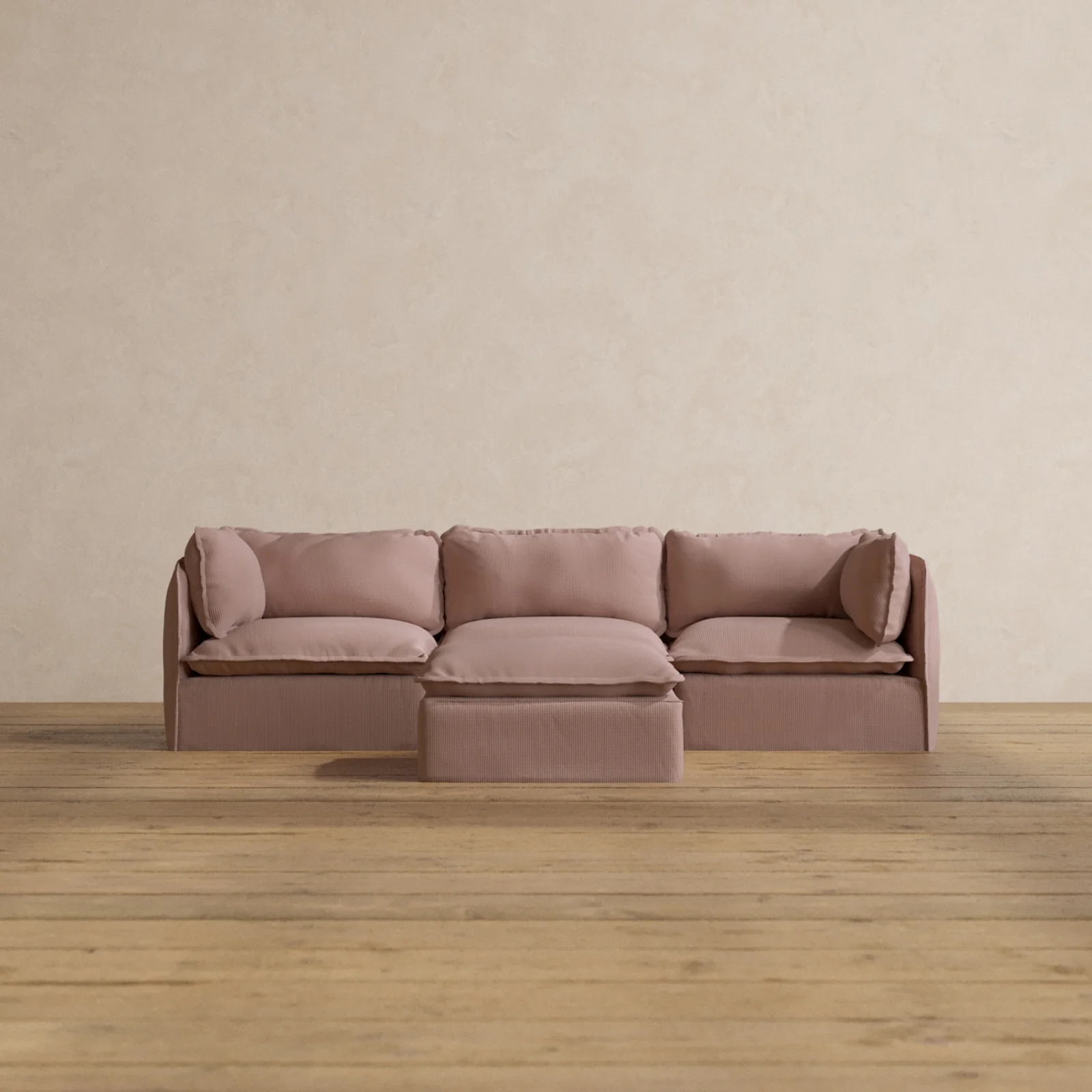 Modular Washable 3-Seater + Ottoman in Sakura | Deluxe+ Seat | Cloud Pillow