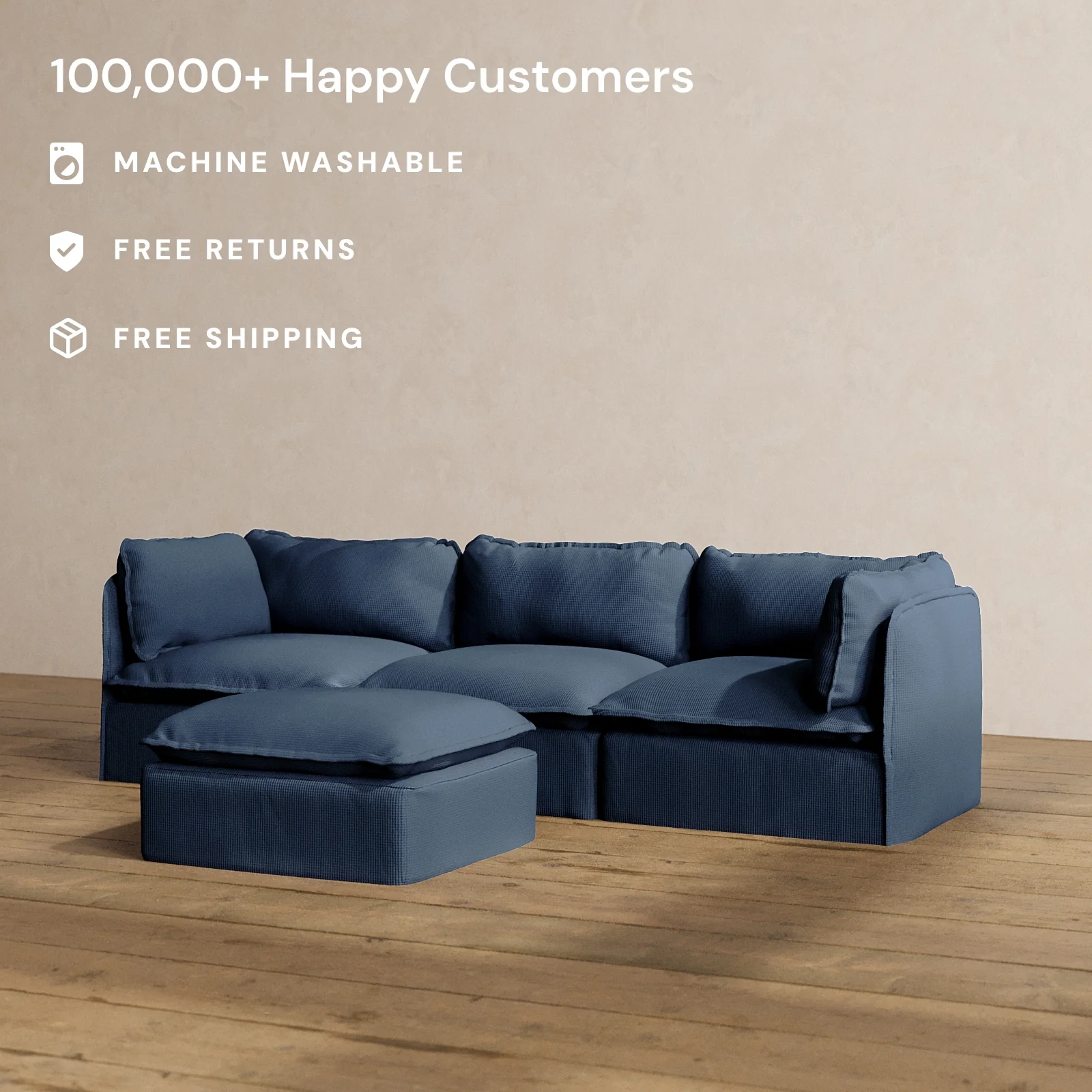 Modular Washable 3-Seater + Ottoman in Sumi | Deluxe+ Seat | Cloud Pillow - Image 2