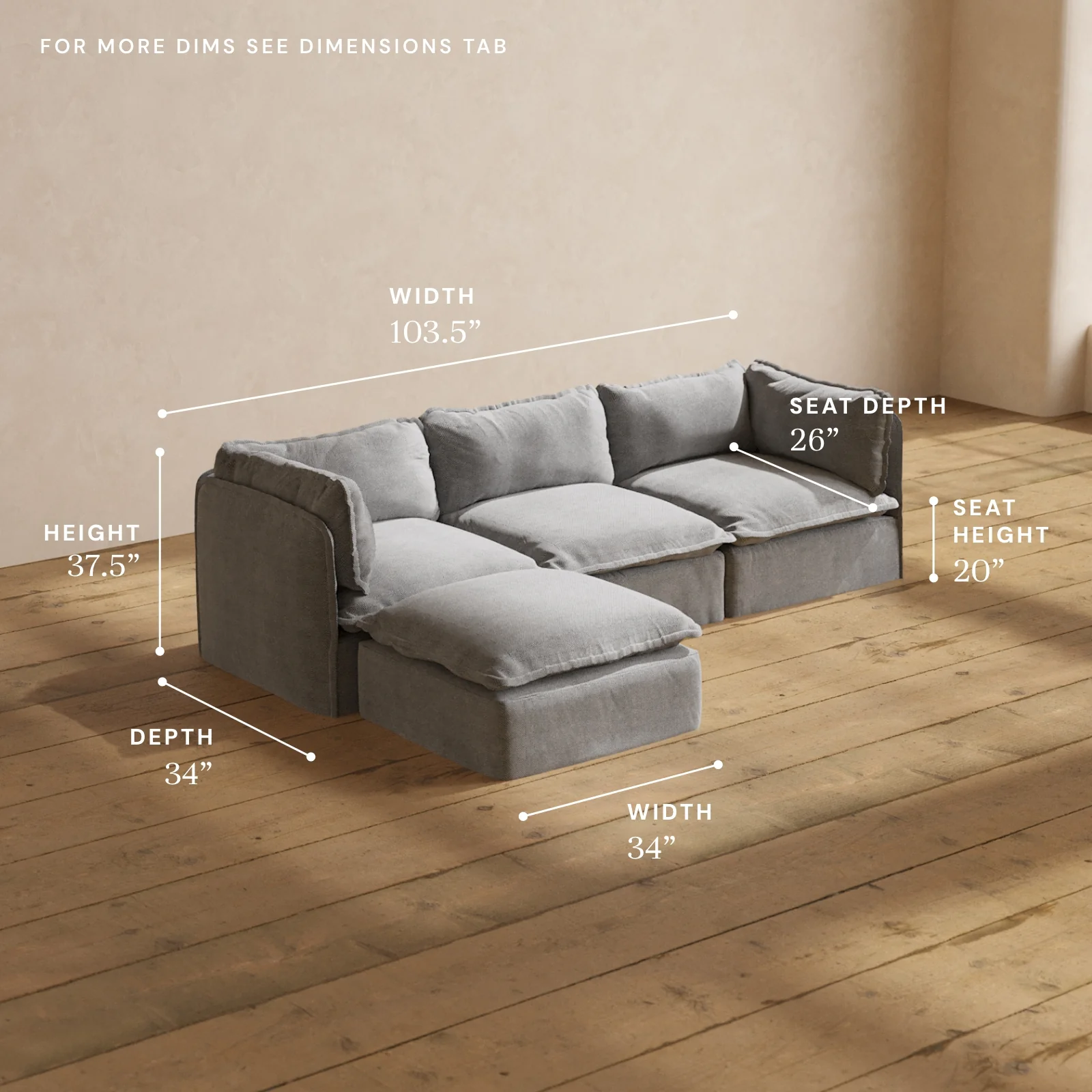 Modular Washable 3-Seater Sectional in Ash | Memorix+ Seat | Contour Pillow - Image 5