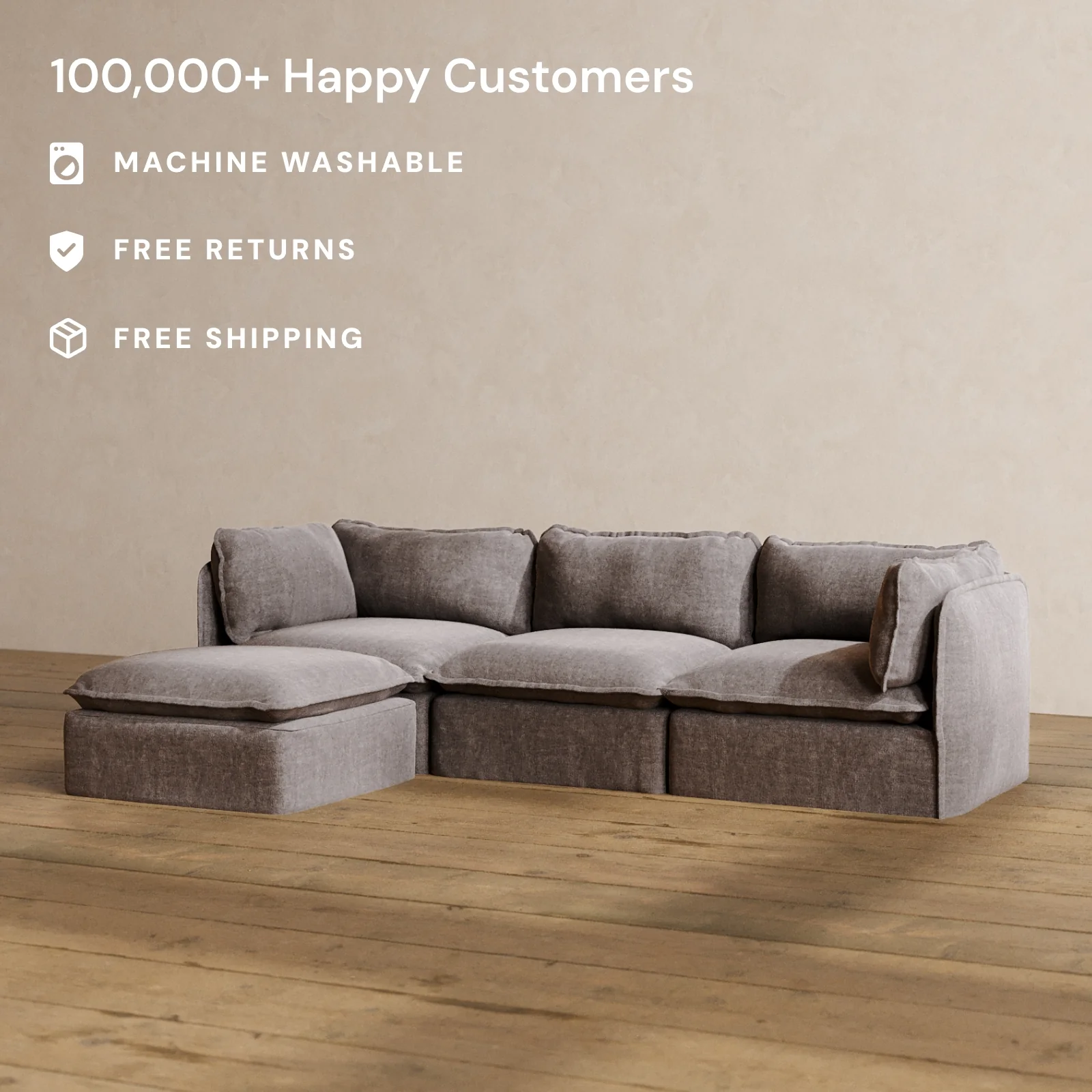 Modular Washable 3-Seater Sectional in Caviar | Memorix+ Seat | Contour Pillow - Image 2