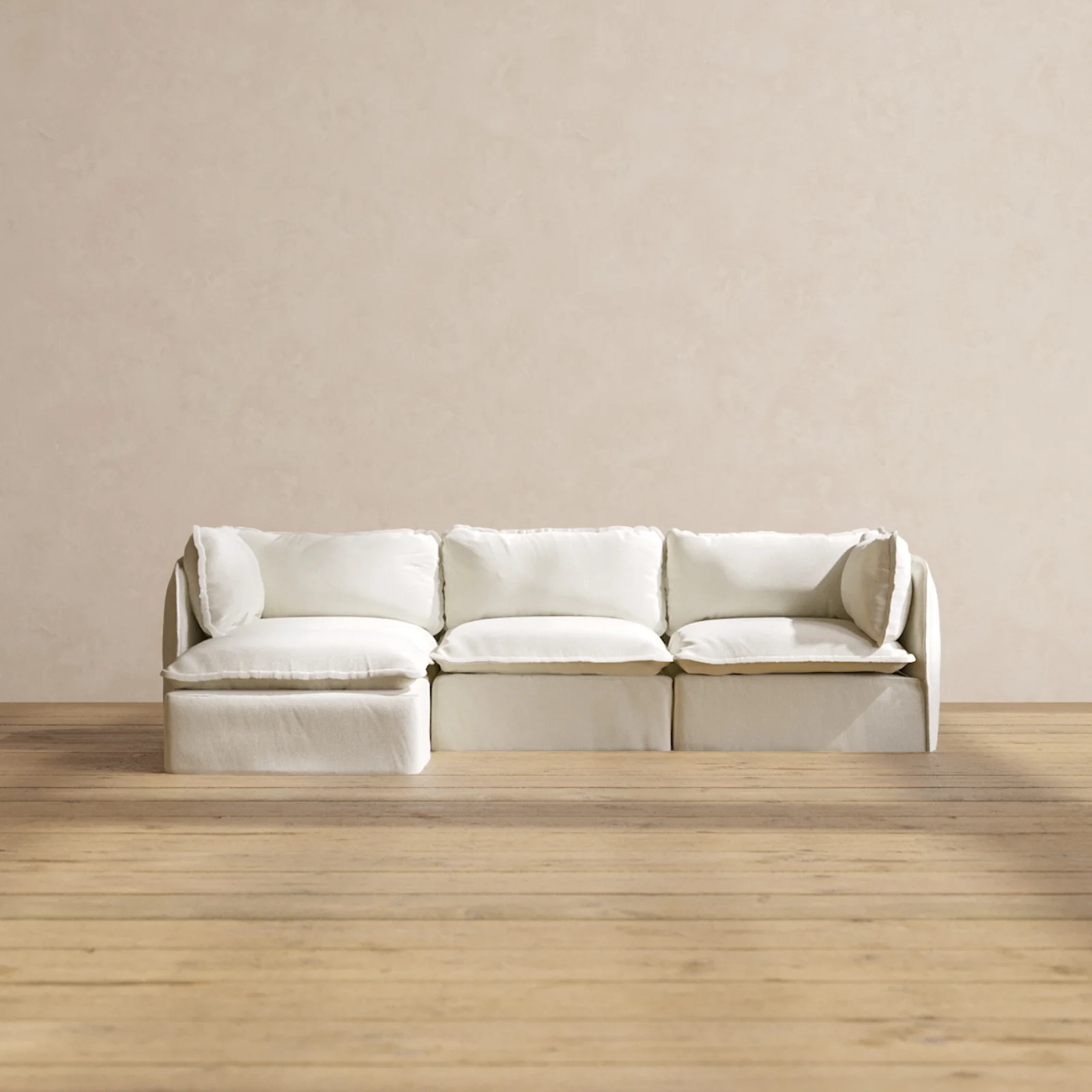 Modular Washable 3-Seater Sectional in Eggshell | Memorix+ Seat | Contour Pillow