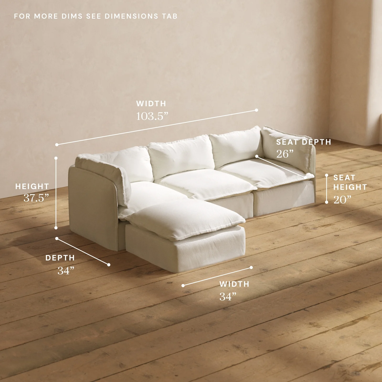 Modular Washable 3-Seater Sectional in Eggshell | Memorix+ Seat | Contour Pillow - Image 5