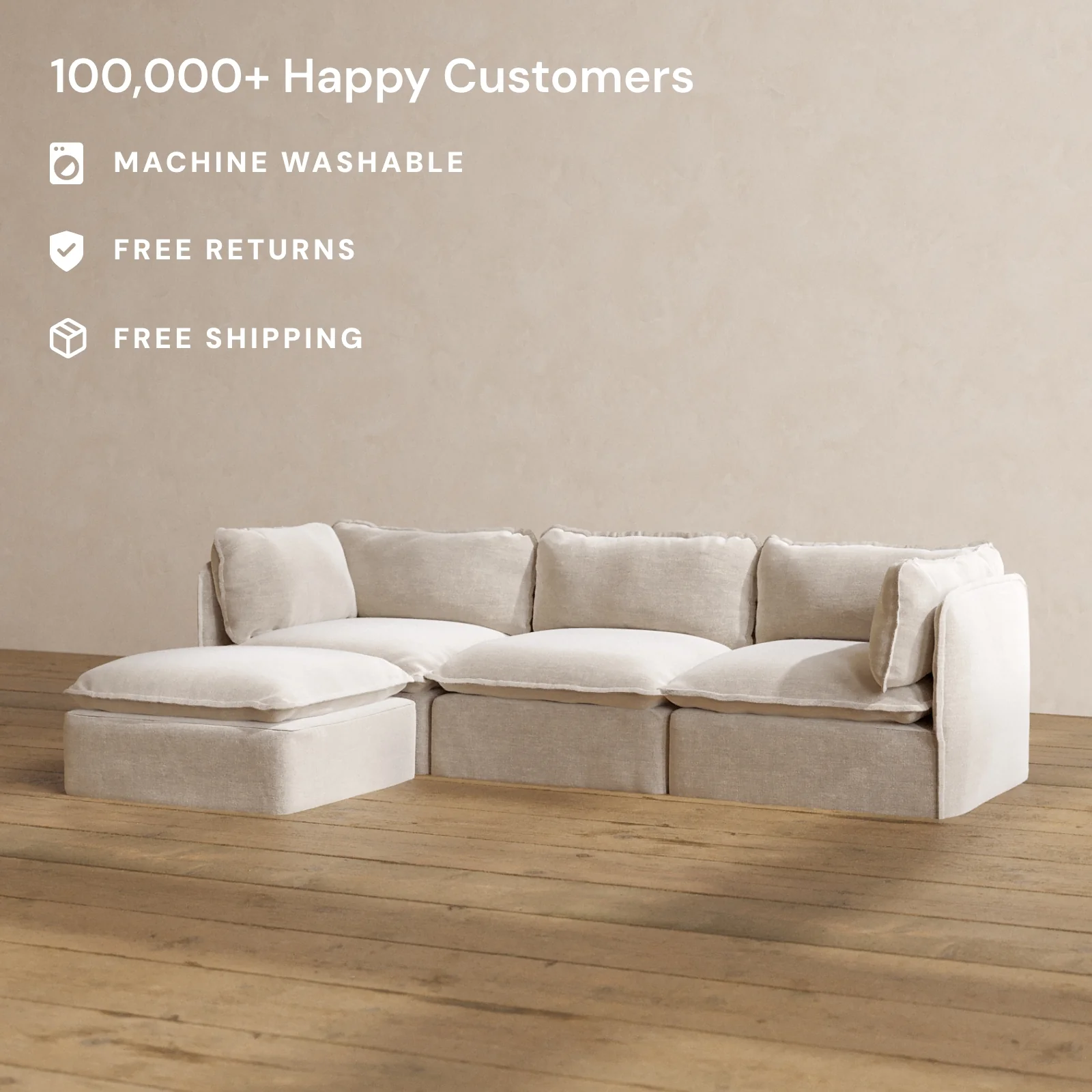 Modular Washable 3-Seater Sectional in Mist | Deluxe+ Seat | Cloud Pillow - Image 2