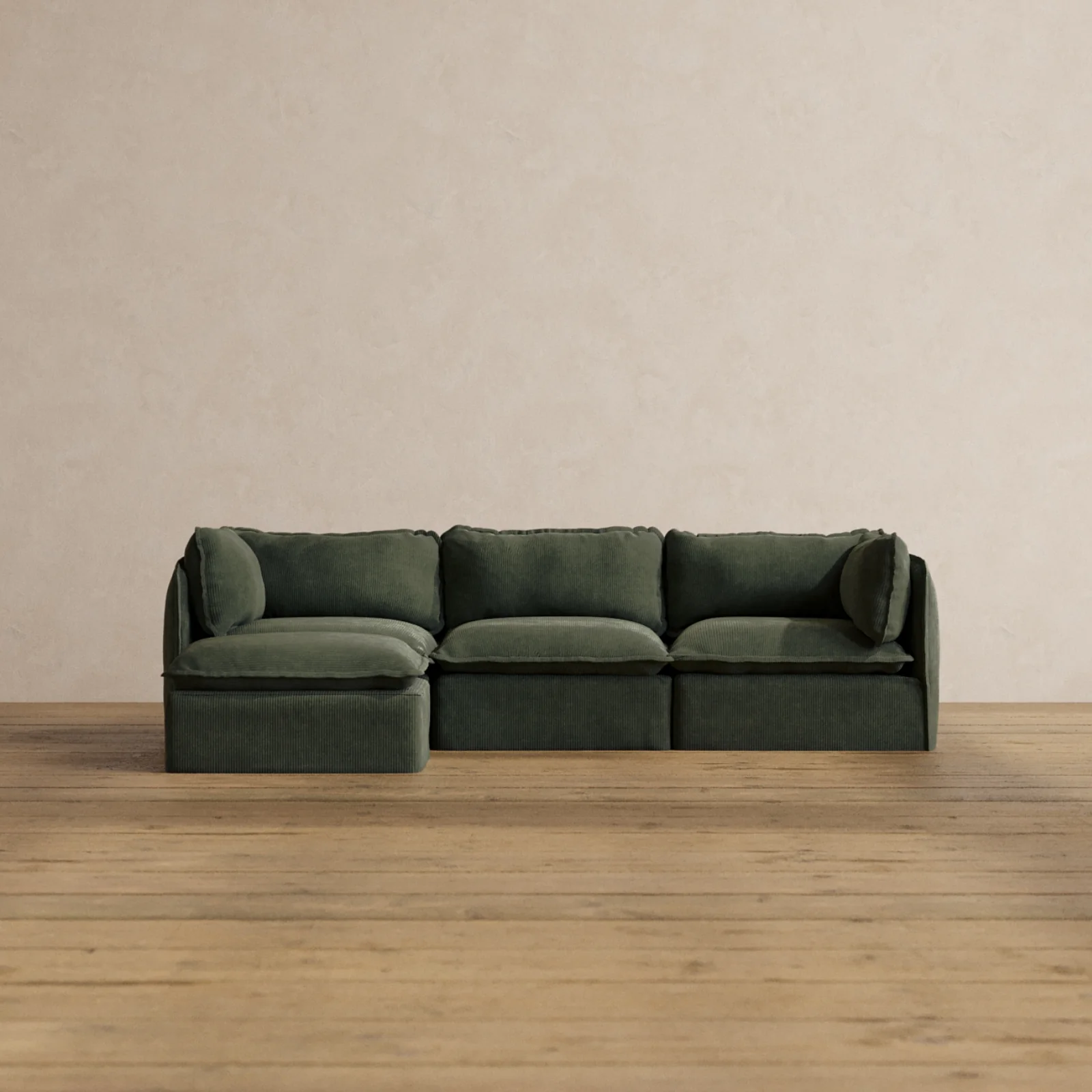 Modular Washable 3-Seater Sectional in Olivine | Deluxe+ Seat | Cloud Pillow