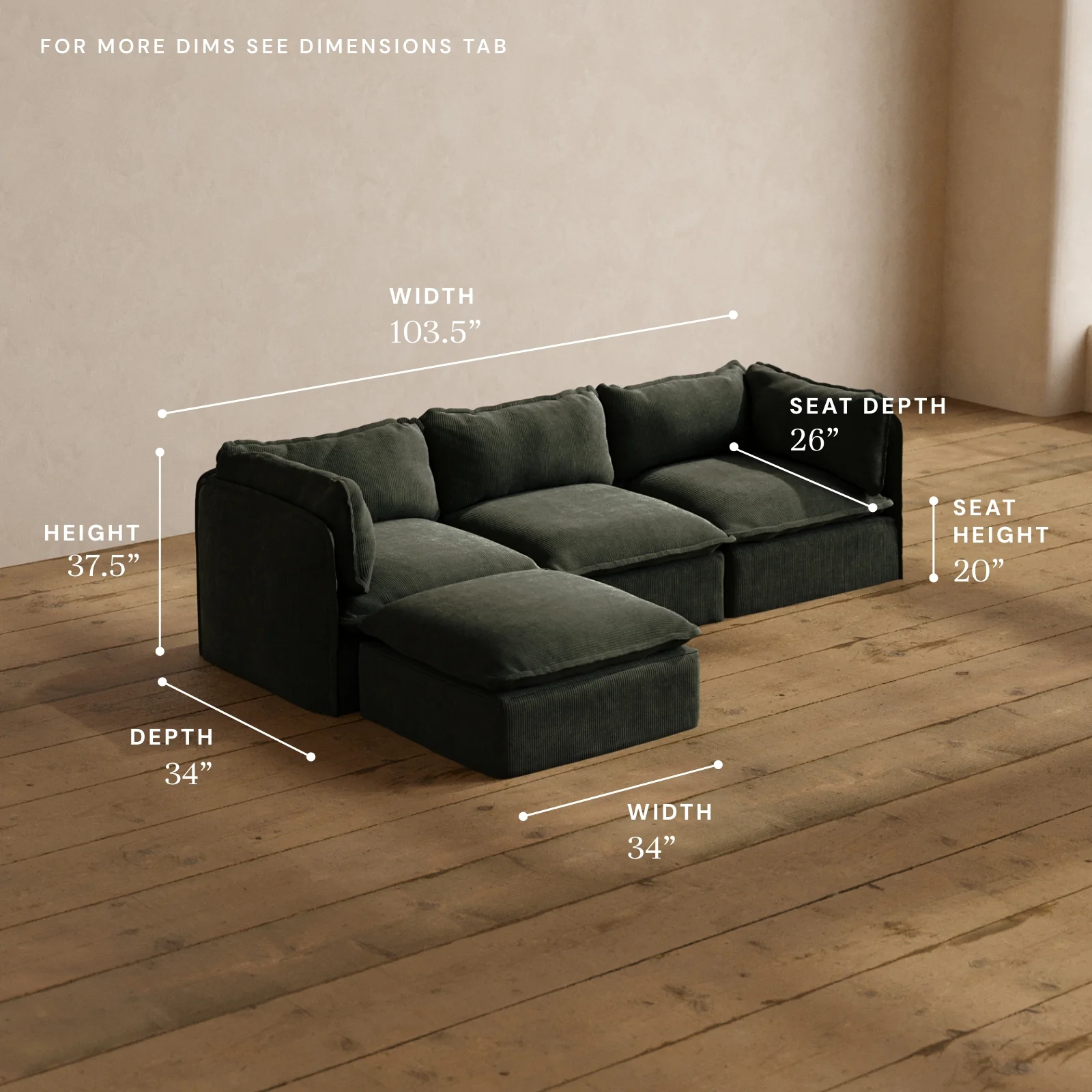 Modular Washable 3-Seater Sectional in Olivine | Memorix+ Seat | Contour Pillow - Image 5