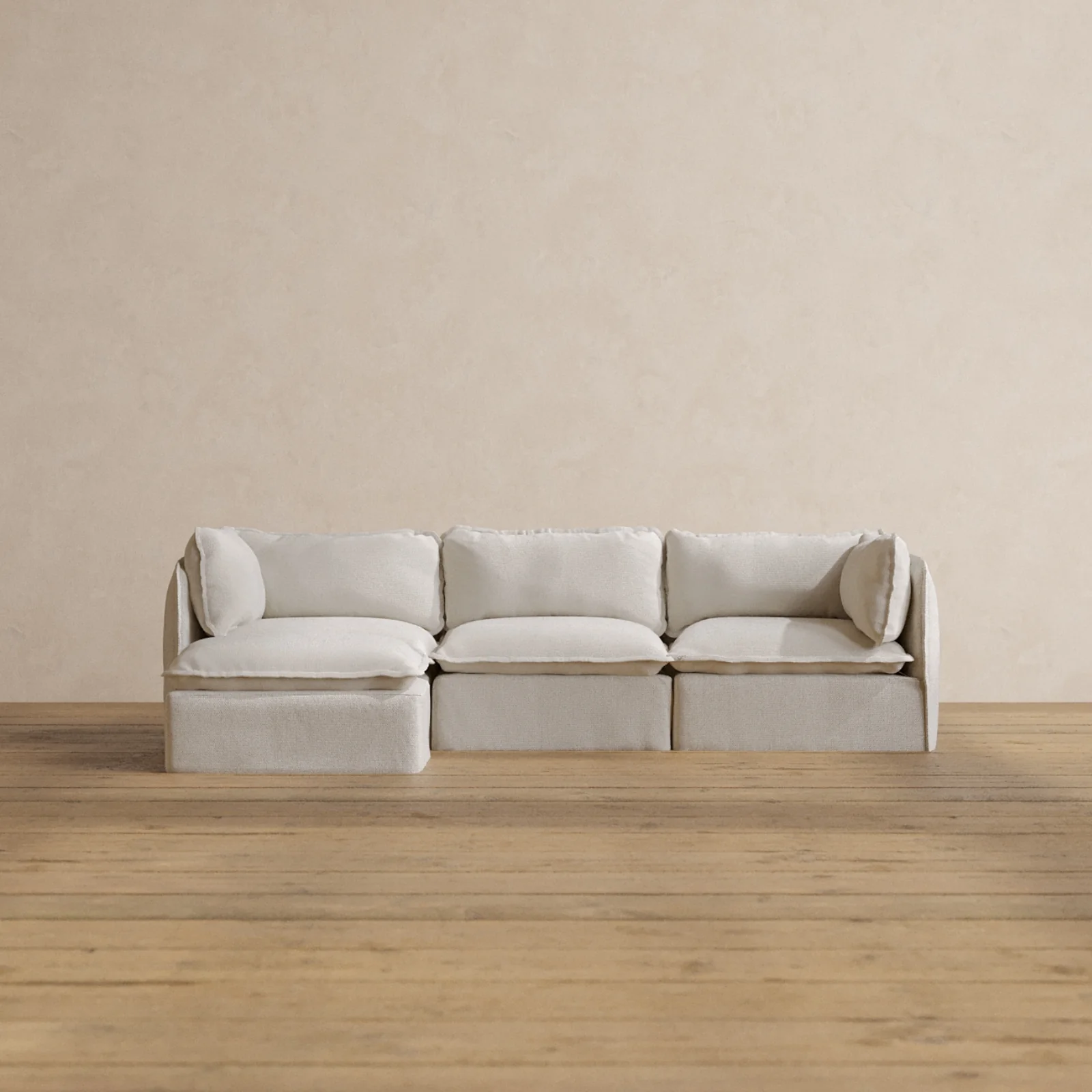 Modular Washable 3-Seater Sectional in Powder | Deluxe+ Seat | Cloud Pillow