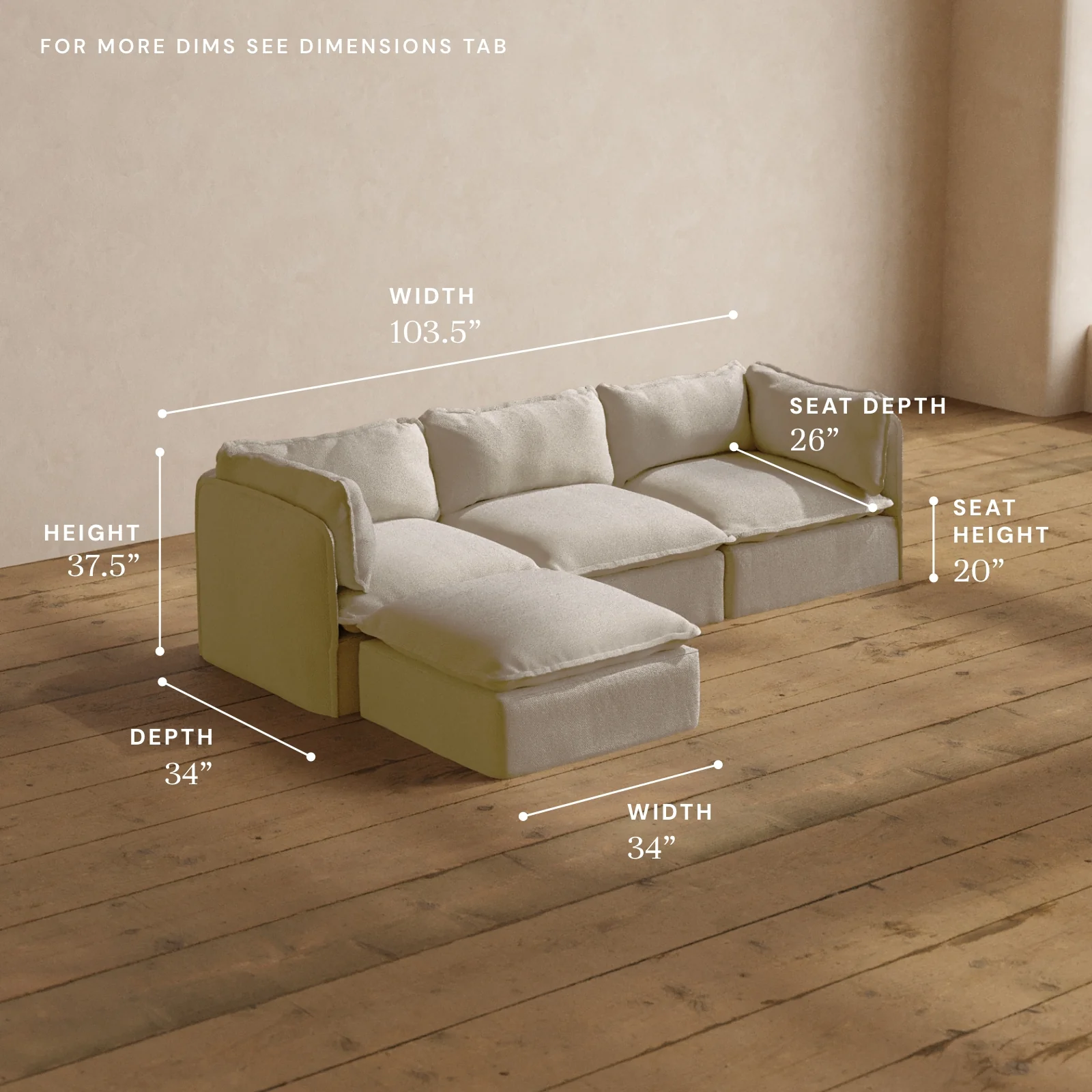 Modular Washable 3-Seater Sectional in Powder | Deluxe+ Seat | Cloud Pillow - Image 5