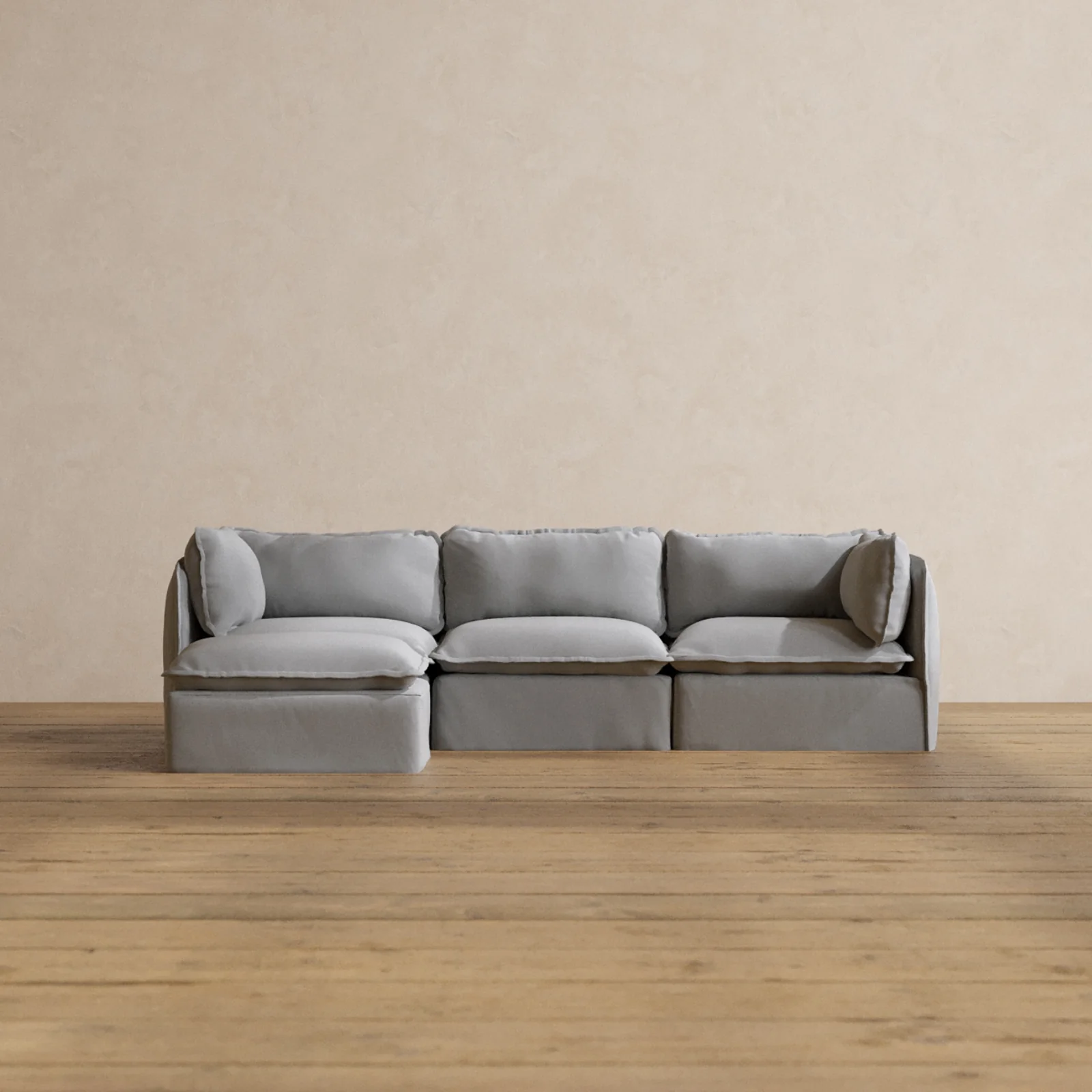 Modular Washable 3-Seater Sectional in Pumice | Deluxe+ Seat | Cloud Pillow