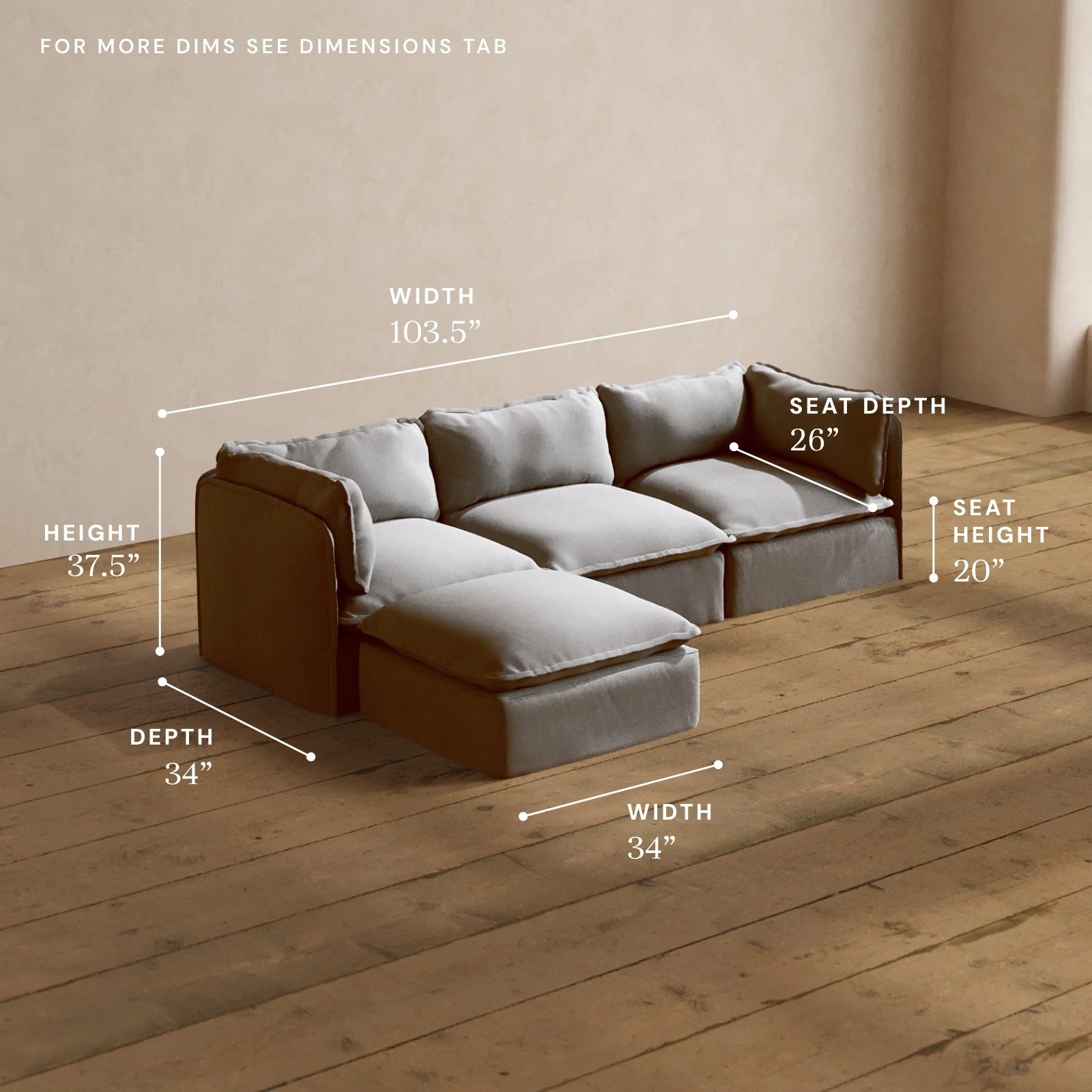Modular Washable 3-Seater Sectional in Pumice | Memorix+ Seat | Contour Pillow - Image 5