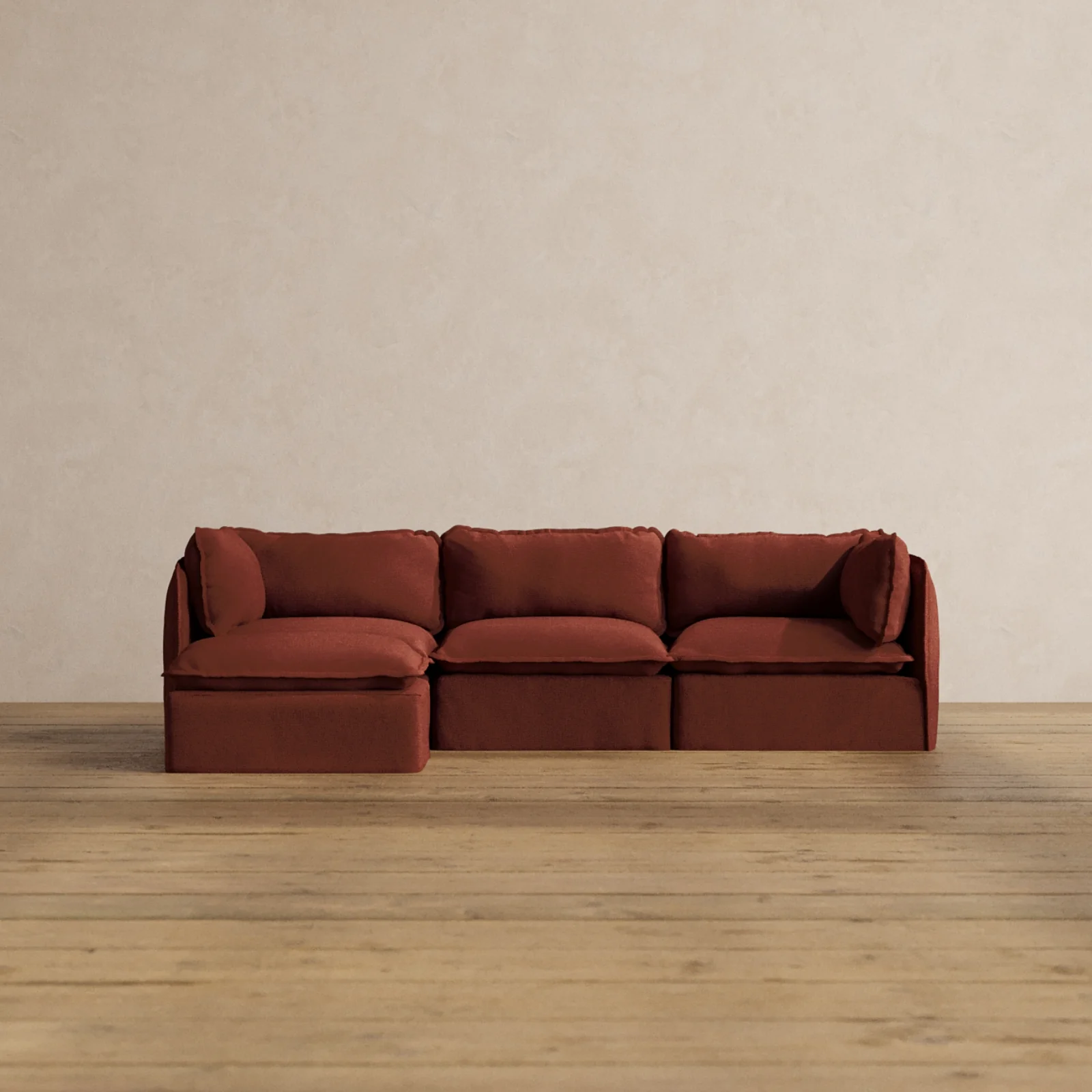 Modular Washable 3-Seater Sectional in Rust | Deluxe+ Seat | Cloud Pillow