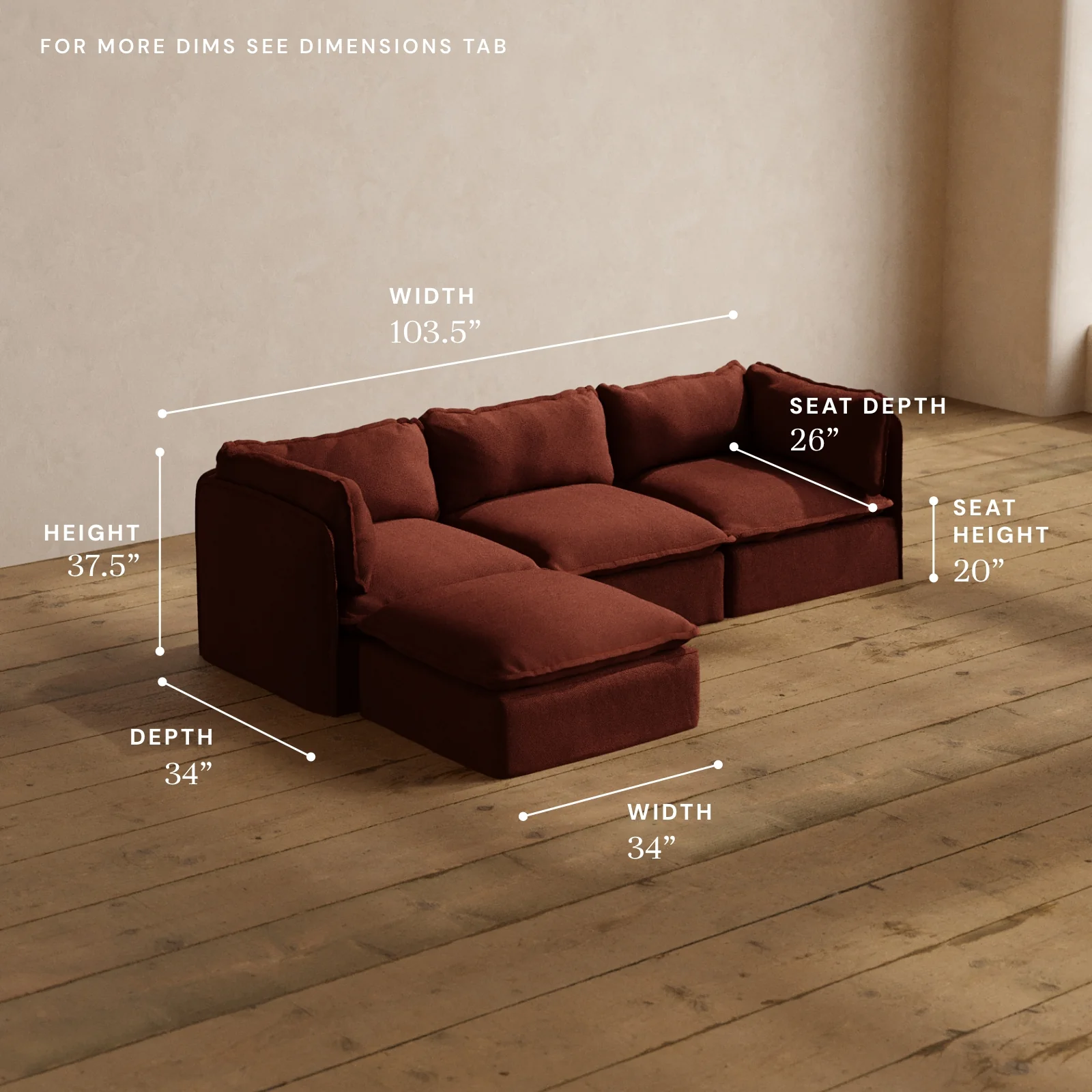 Modular Washable 3-Seater Sectional in Rust | Memorix+ Seat | Contour Pillow - Image 5