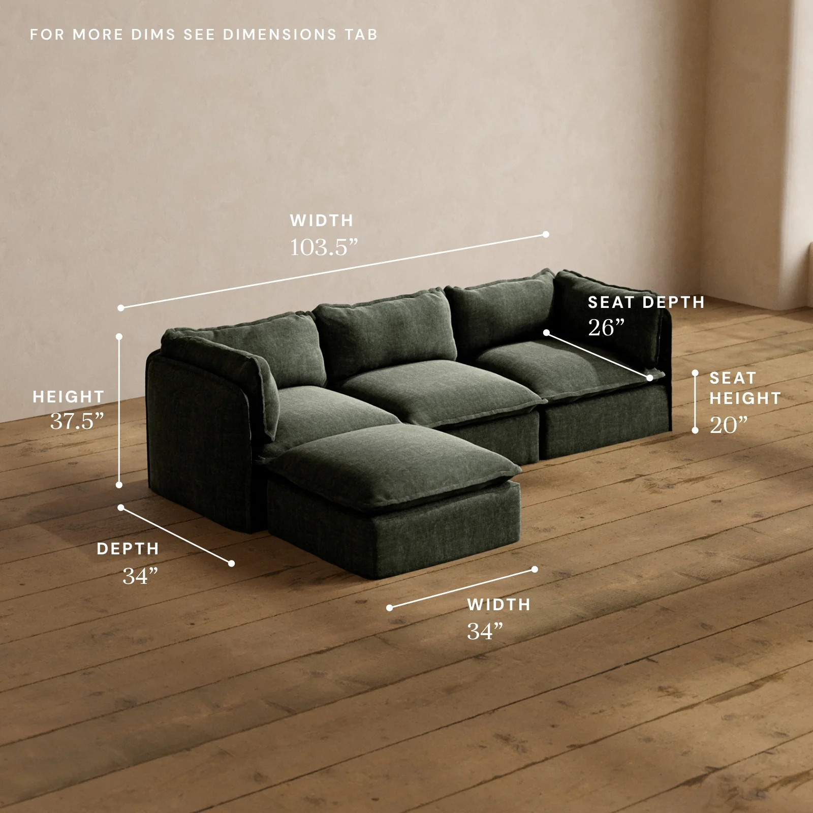 Modular Washable 3-Seater Sectional in Willow | Memorix+ Seat | Contour Pillow - Image 5