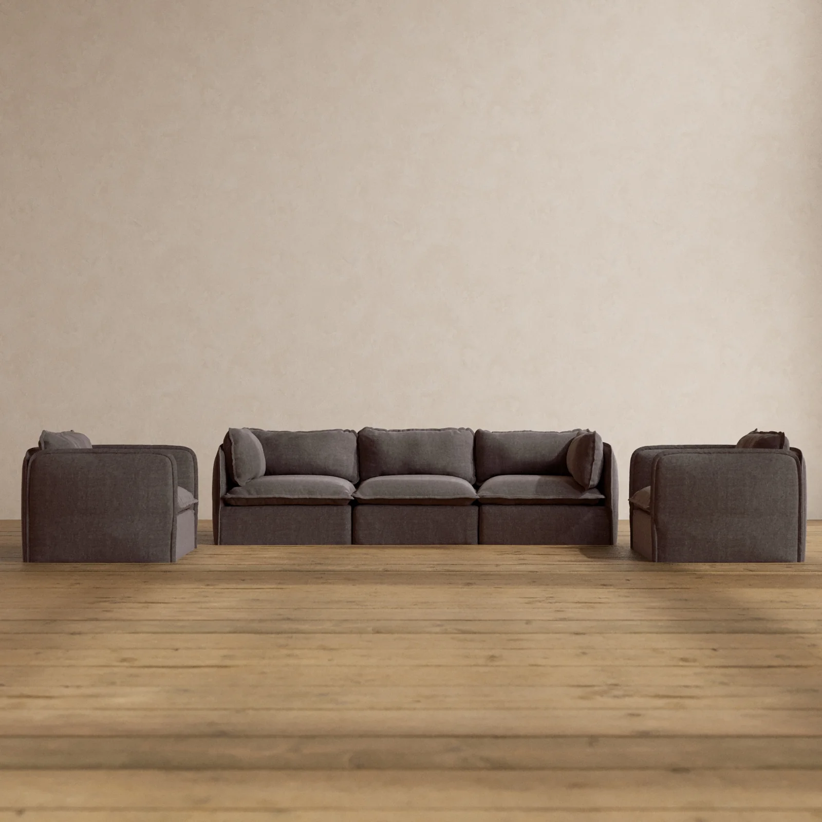 Modular Washable 3-Seater Sofa + Armchair Set in Caviar | Memorix+ Seat | Contour Pillow