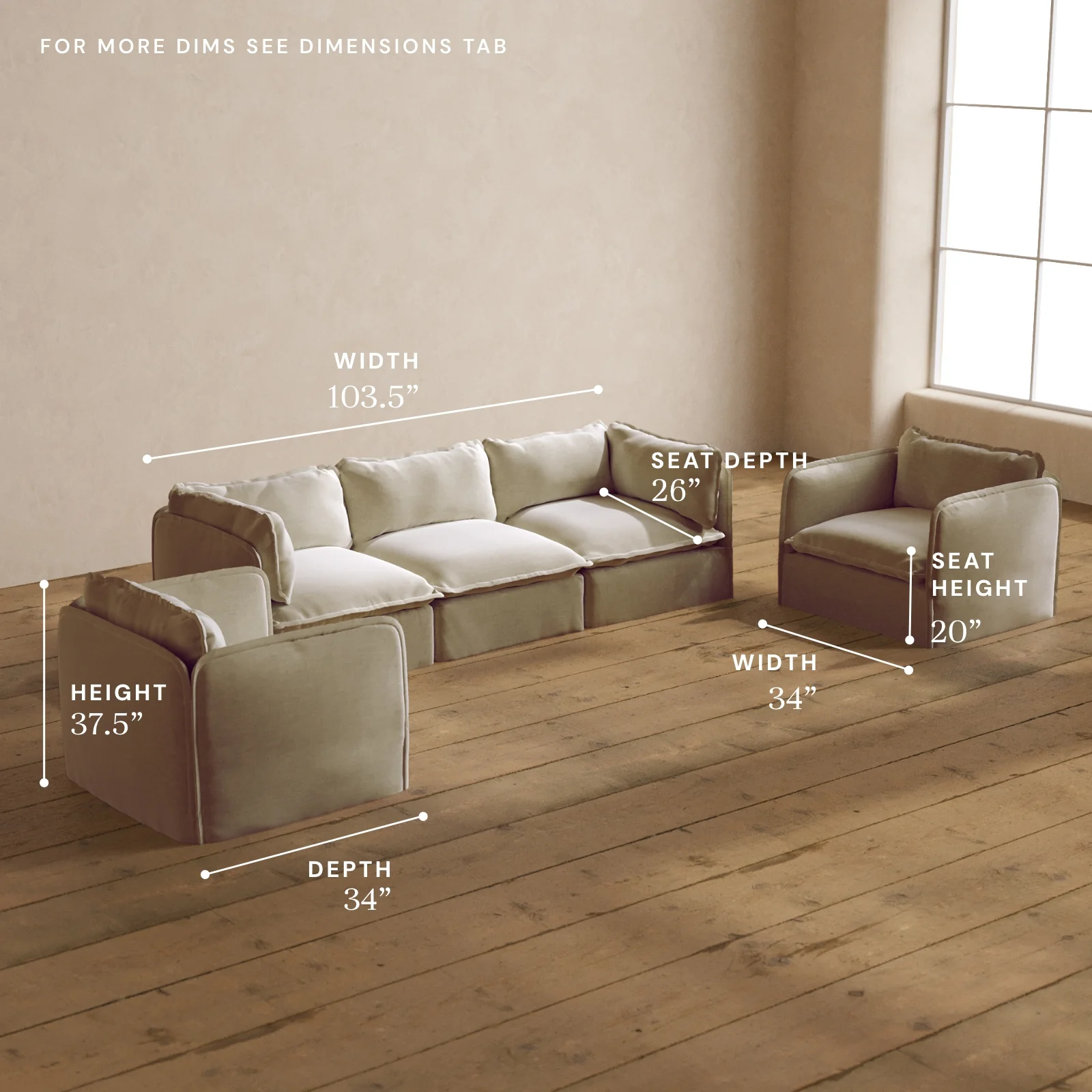 Modular Washable 3-Seater Sofa + Armchair Set in Coco | Deluxe+ Seat | Cloud Pillow - Image 5