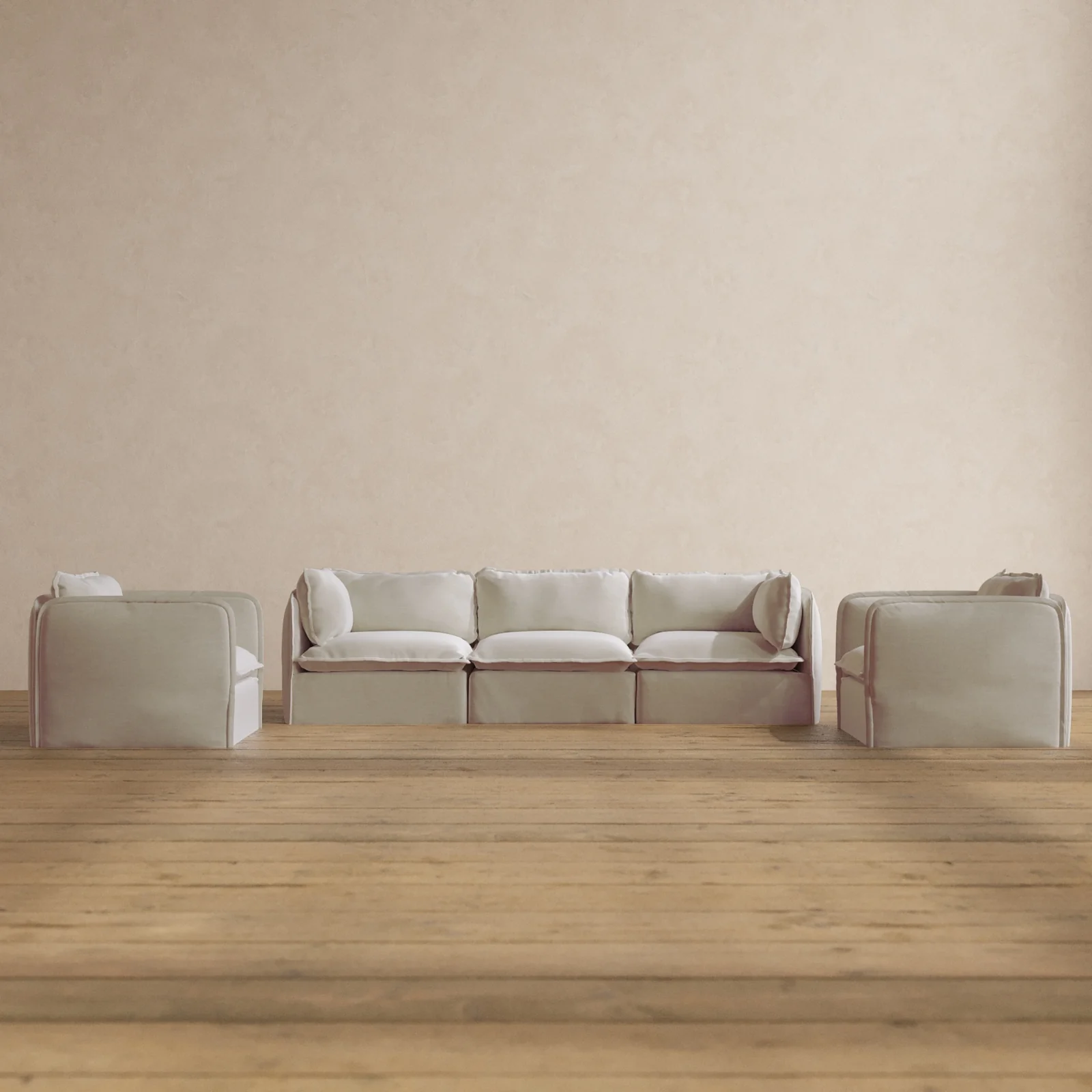 Modular Washable 3-Seater Sofa + Armchair Set in Coco | Memorix+ Seat | Contour Pillow
