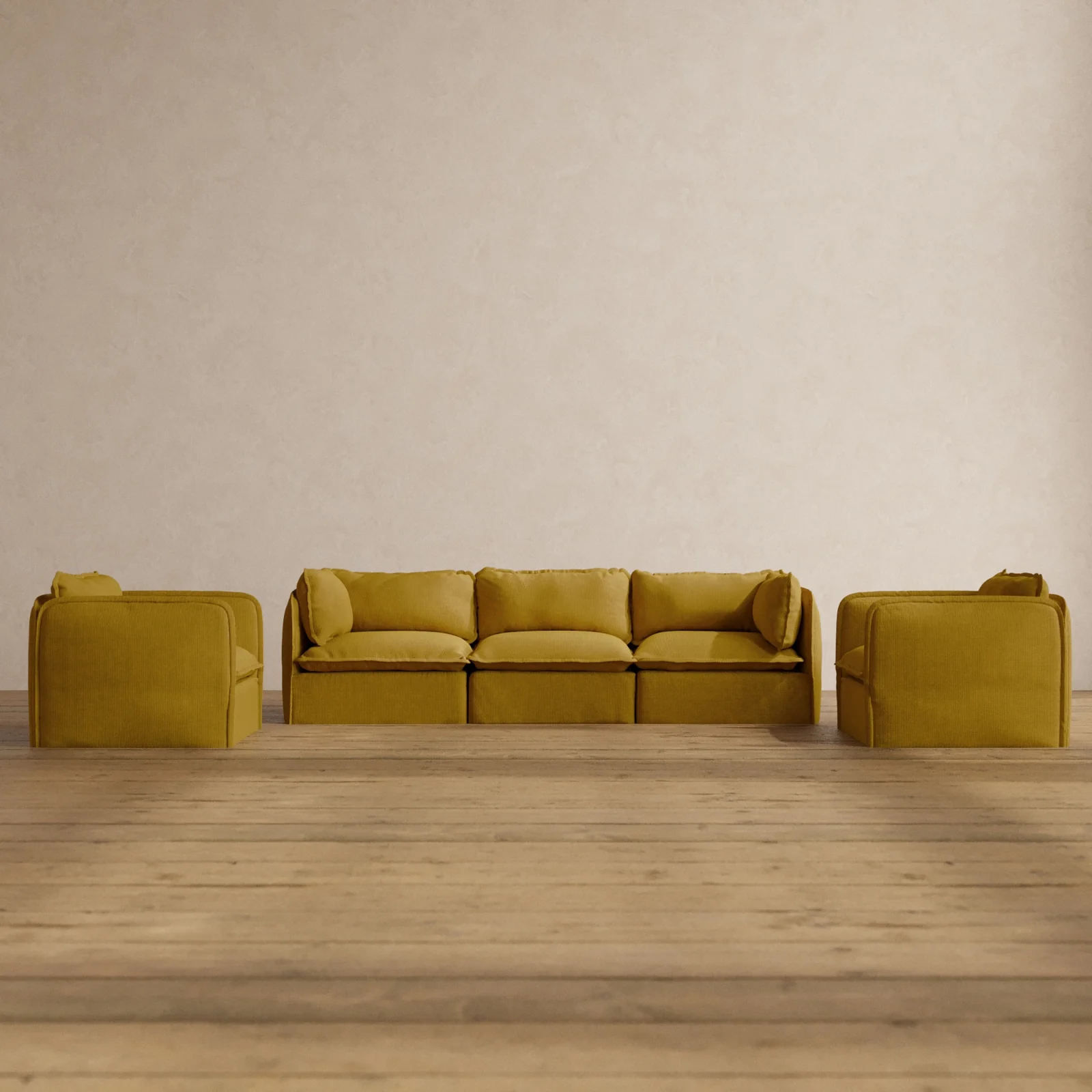 Modular Washable 3-Seater Sofa + Armchair Set in Kiiro | Deluxe+ Seat | Cloud Pillow