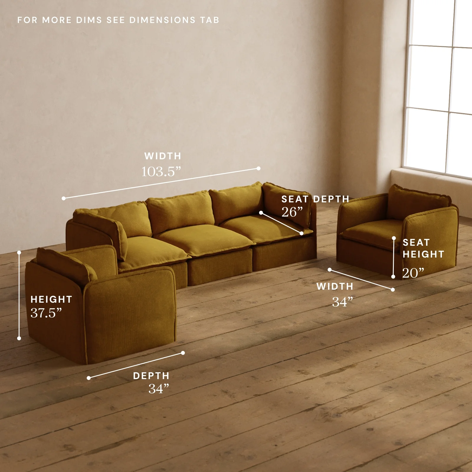 Modular Washable 3-Seater Sofa + Armchair Set in Kiiro | Deluxe+ Seat | Cloud Pillow - Image 5
