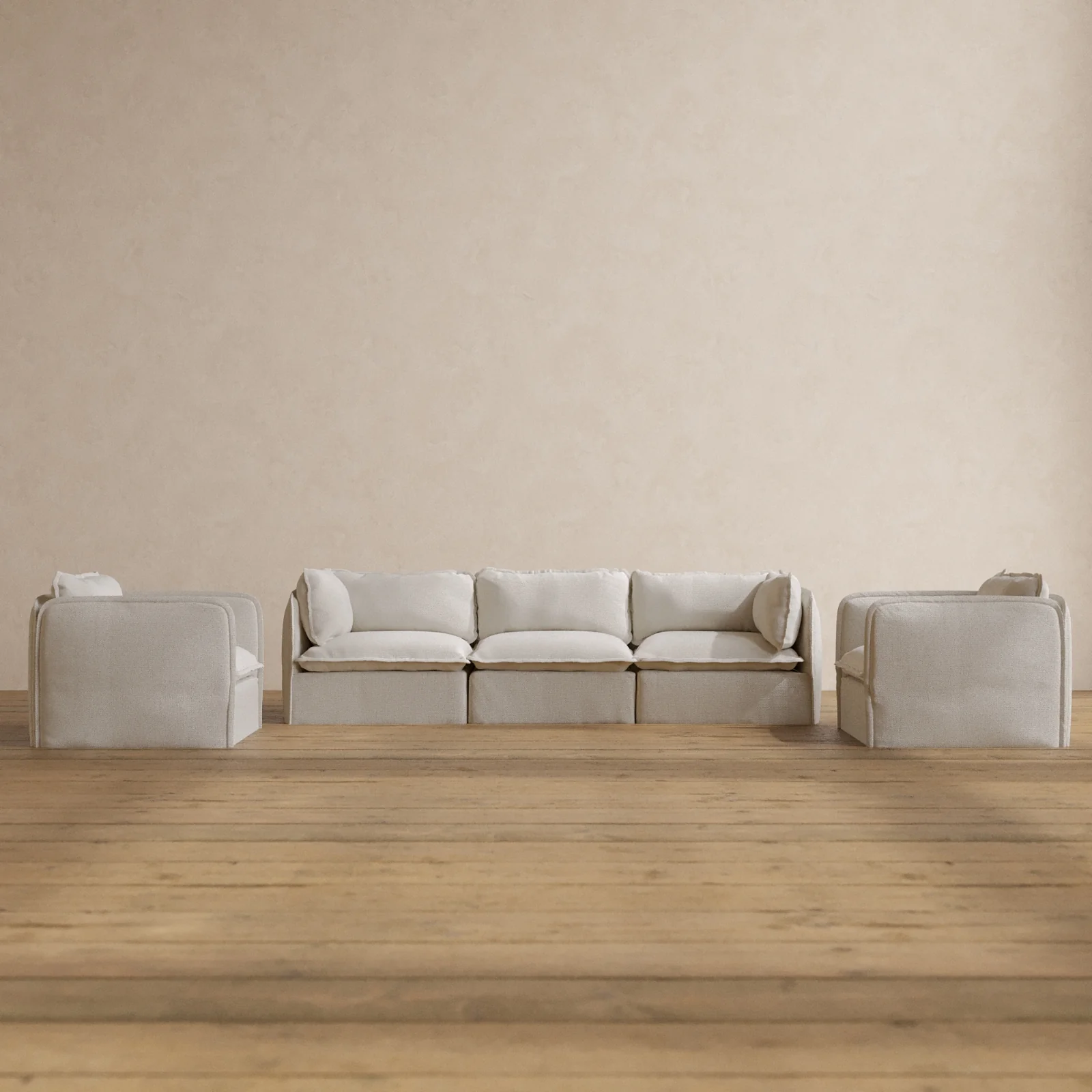 Modular Washable 3-Seater Sofa + Armchair Set in Powder | Deluxe+ Seat | Cloud Pillow