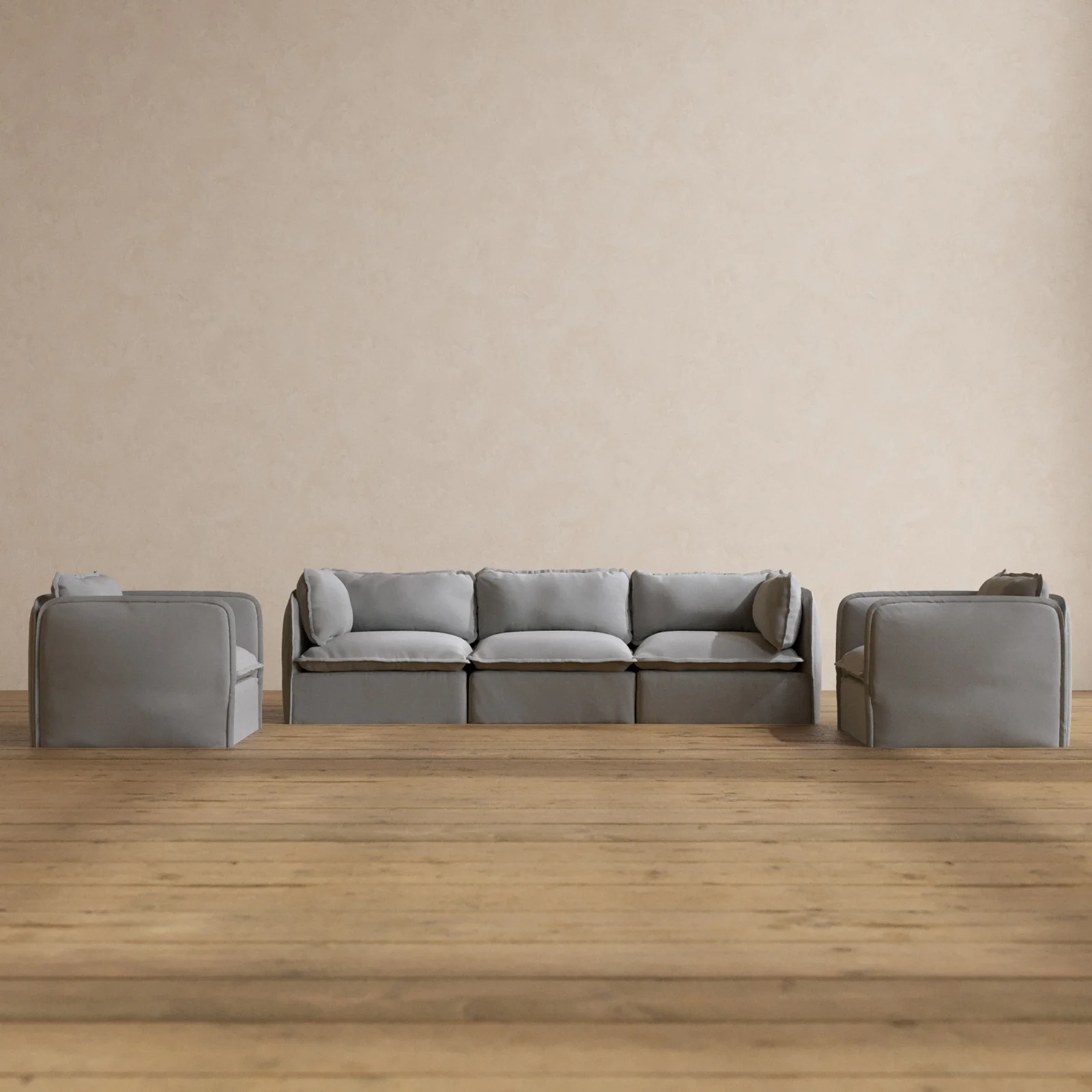 Modular Washable 3-Seater Sofa + Armchair Set in Pumice | Deluxe+ Seat | Cloud Pillow