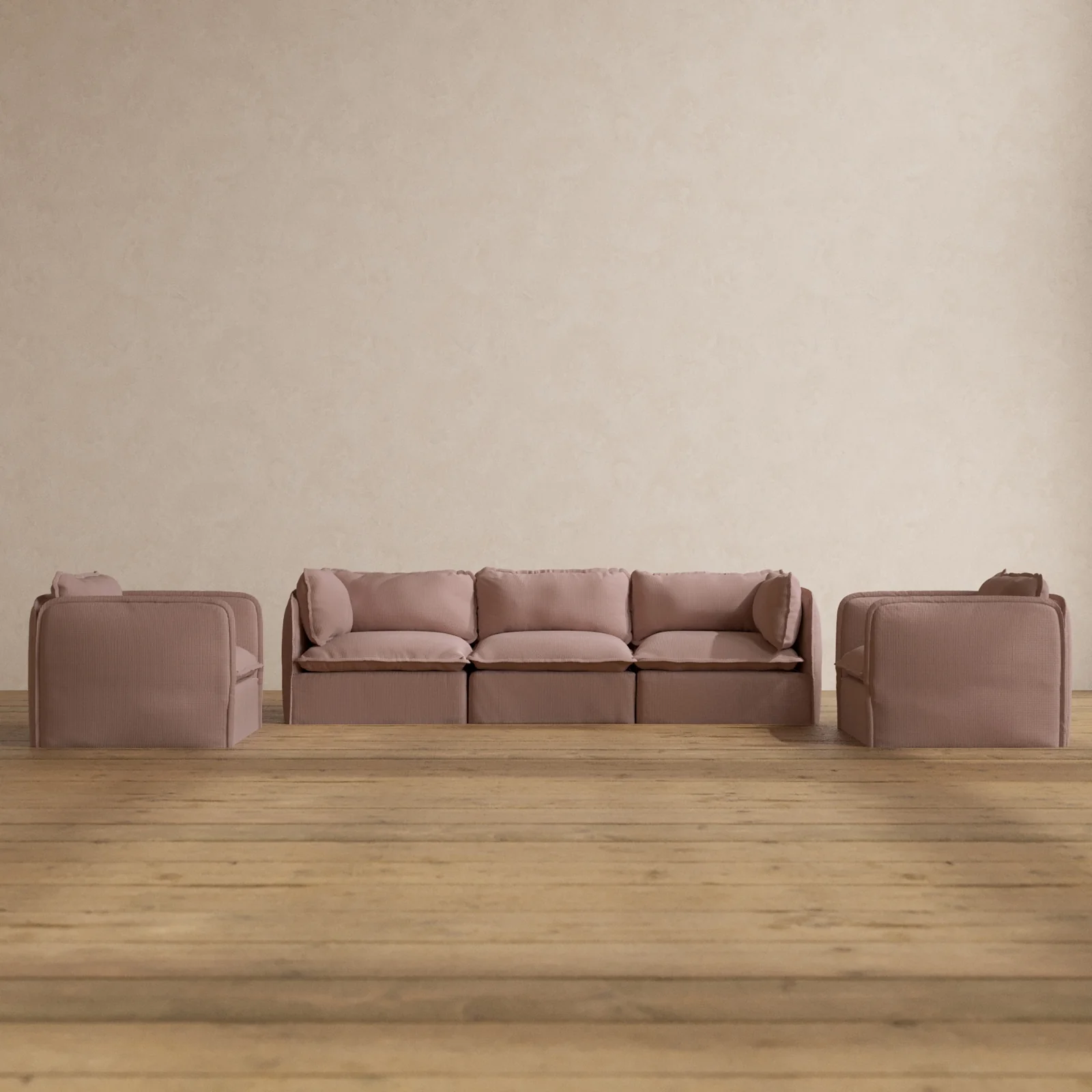 Modular Washable 3-Seater Sofa + Armchair Set in Sakura | Memorix+ Seat | Contour Pillow