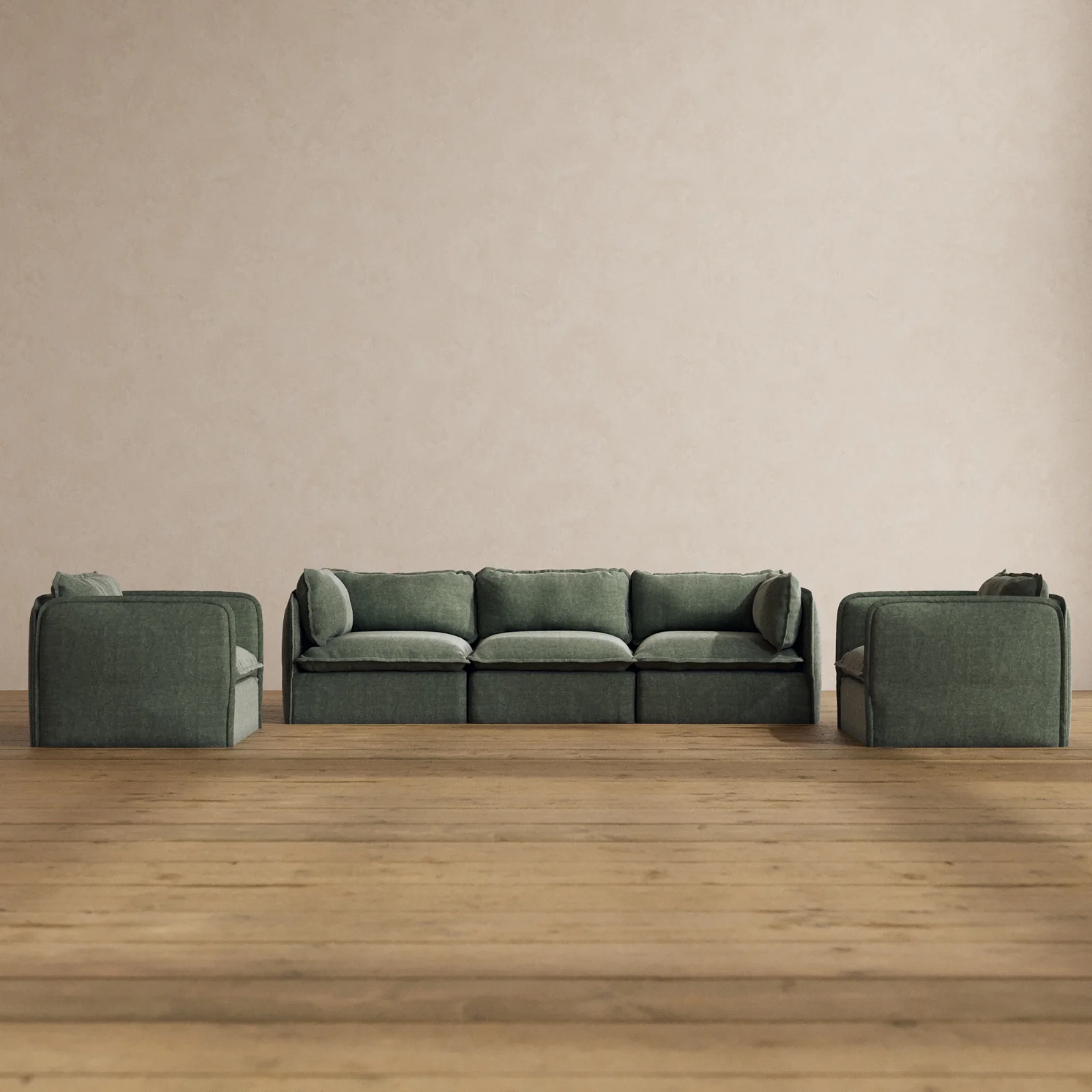Modular Washable 3-Seater Sofa + Armchair Set in Willow | Memorix+ Seat | Contour Pillow