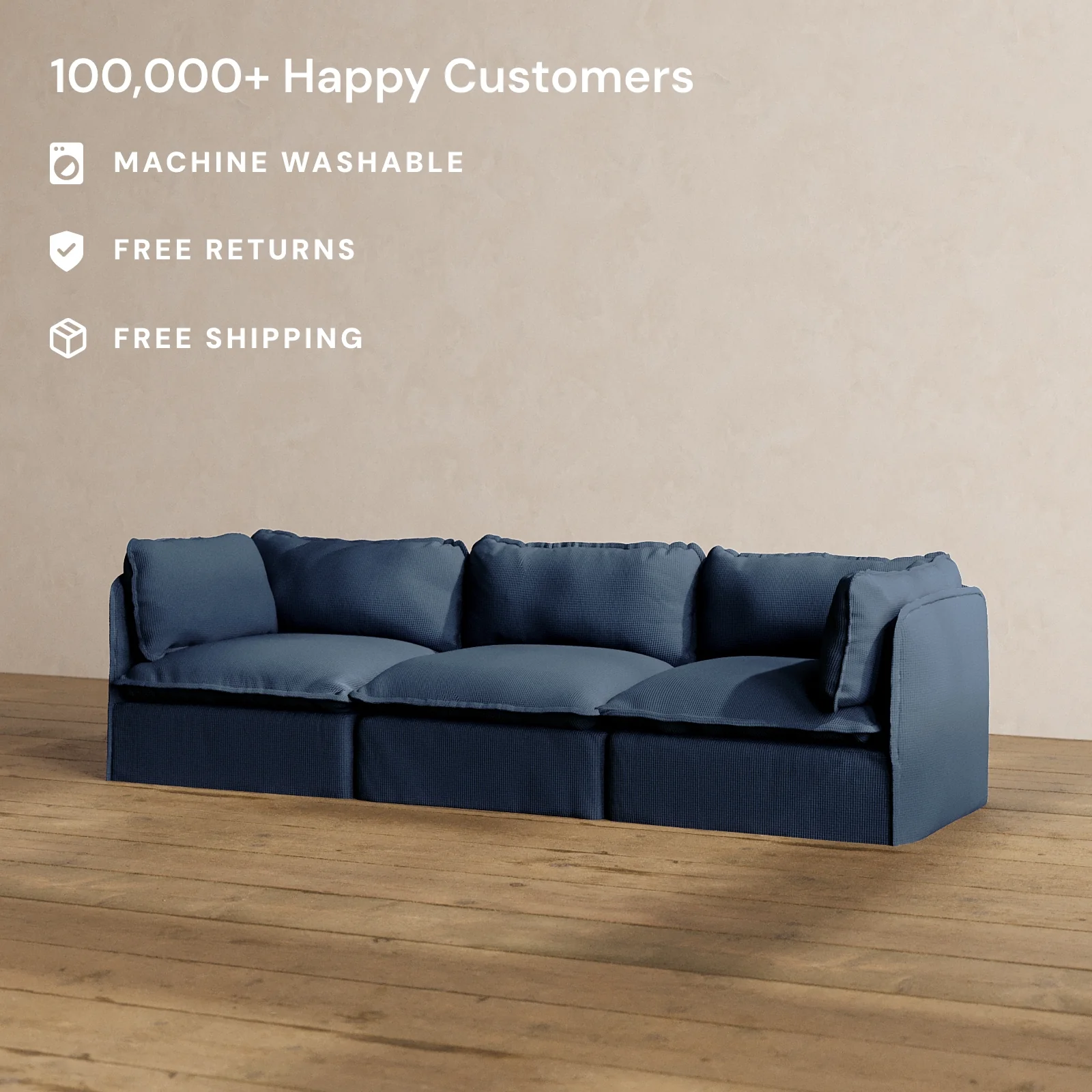 Modular Washable 3-Seater in Sumi | Deluxe+ Seat | Cloud Pillow - Image 2
