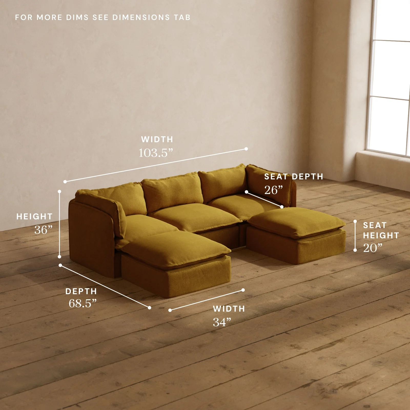 Modular Washable 3-Seater U-Sectional in Kiiro | Memorix+ Seat | Contour Pillow - Image 5