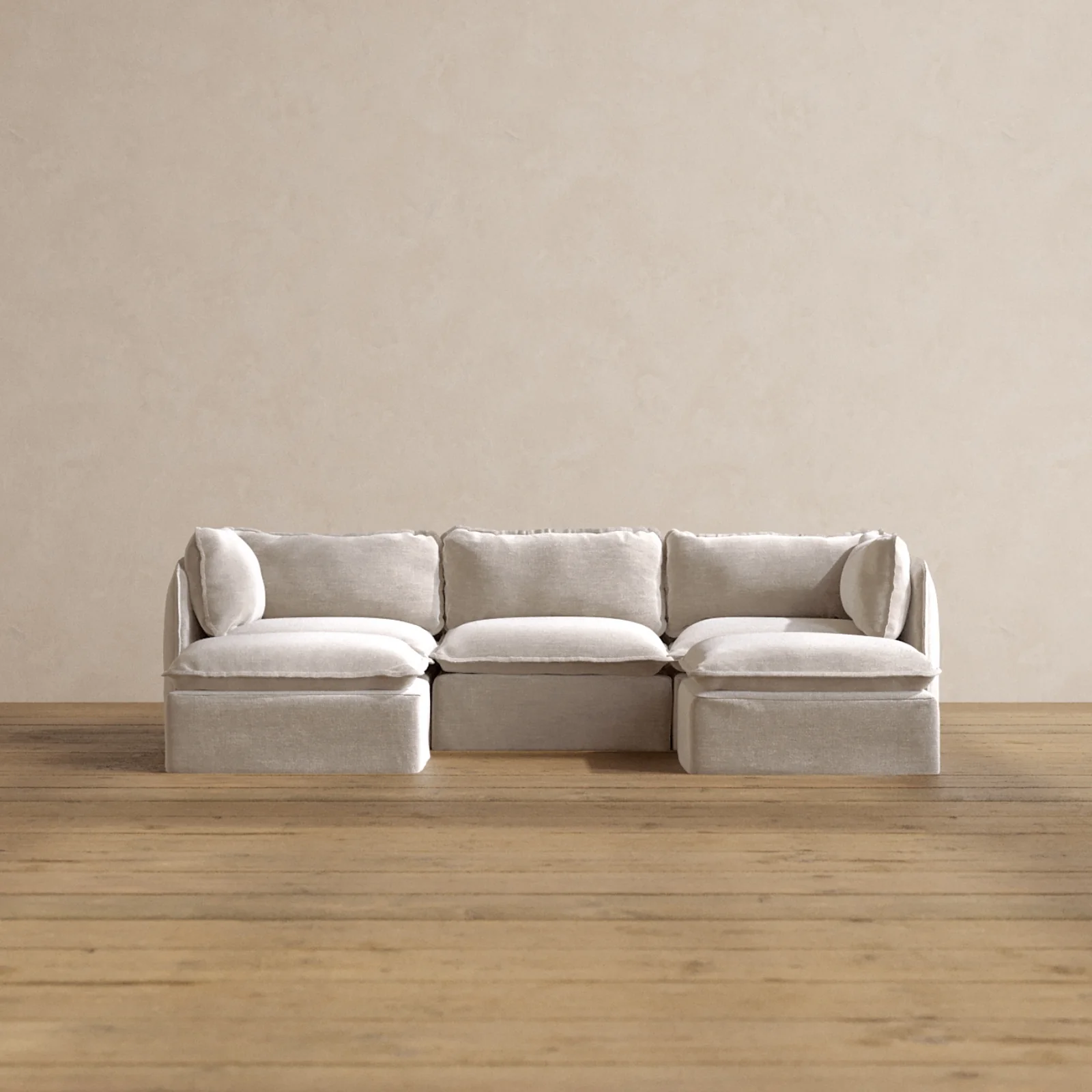 Modular Washable 3-Seater U-Sectional in Mist | Deluxe+ Seat | Cloud Pillow