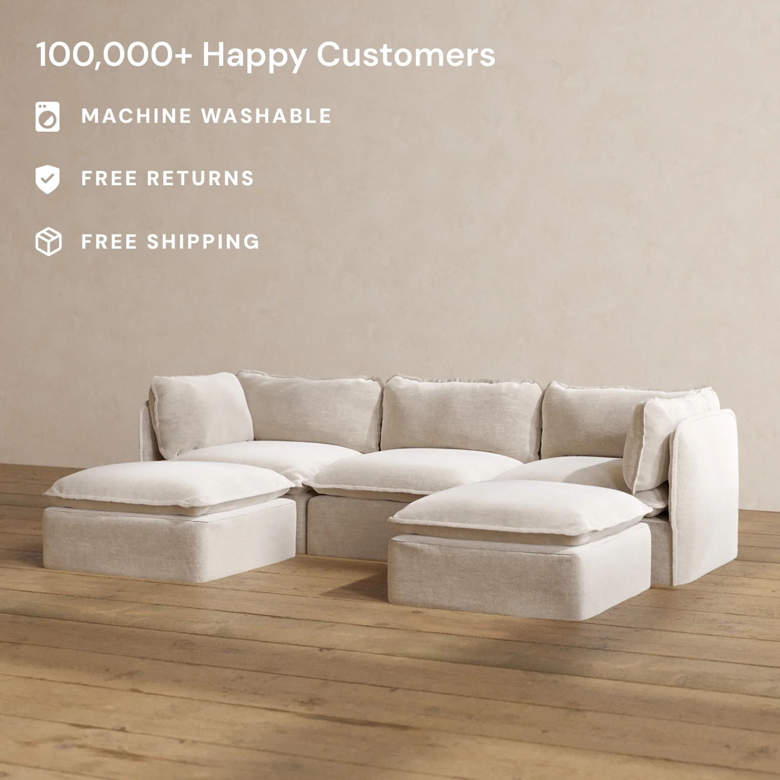Modular Washable 3-Seater U-Sectional in Mist | Memorix+ Seat | Contour Pillow - Image 2