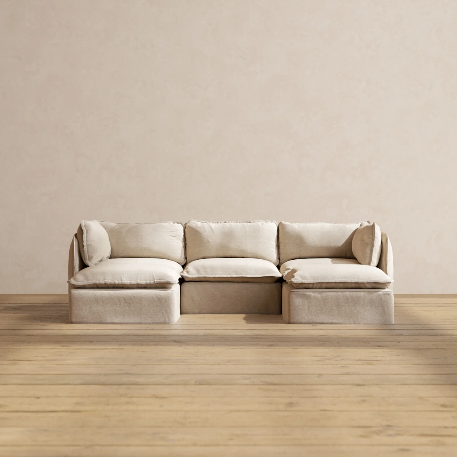 Modular Washable 3-Seater U-Sectional in Oat | Deluxe+ Seat | Cloud Pillow