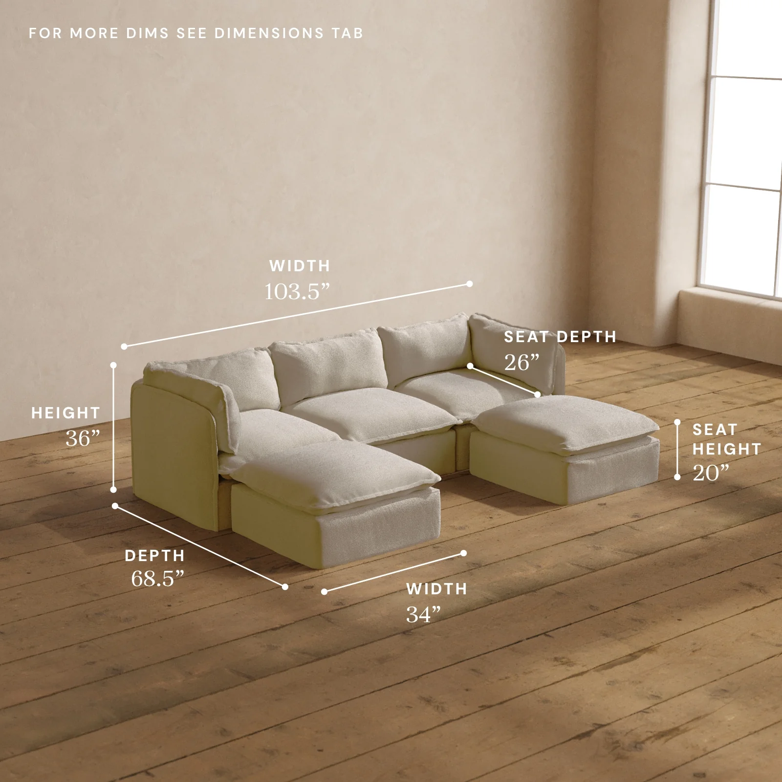 Modular Washable 3-Seater U-Sectional in Powder | Deluxe+ Seat | Cloud Pillow - Image 5