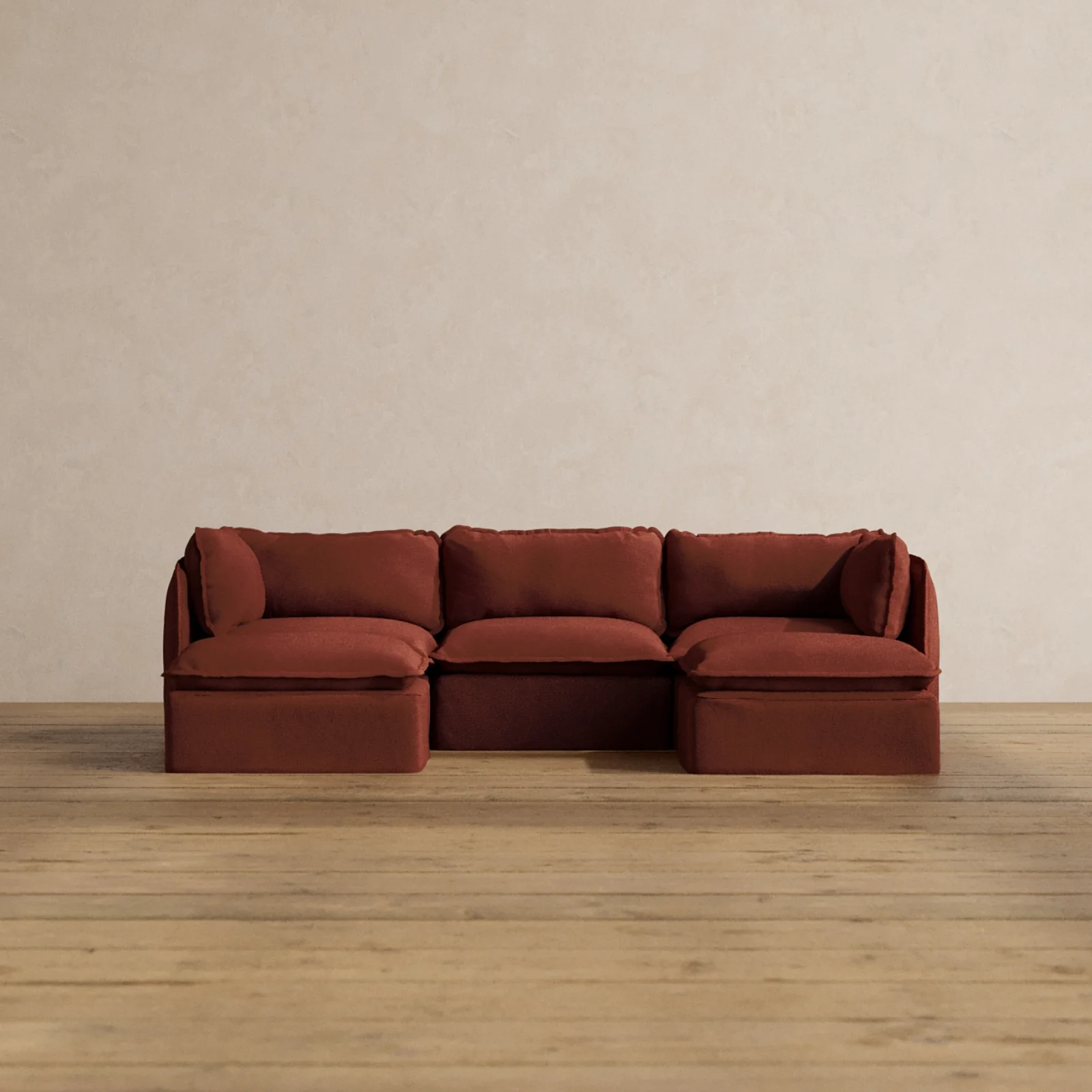 Modular Washable 3-Seater U-Sectional in Rust | Deluxe+ Seat | Cloud Pillow