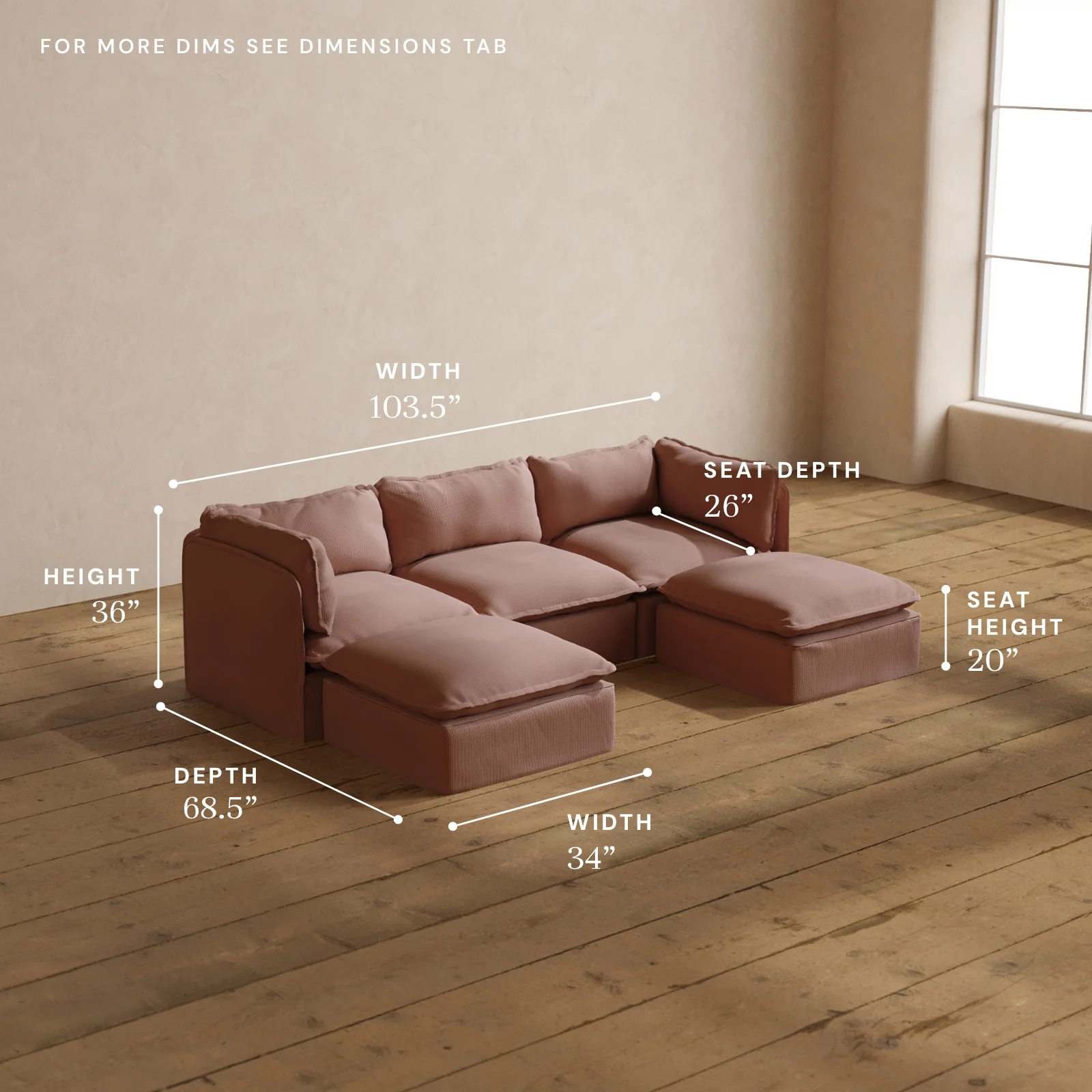 Modular Washable 3-Seater U-Sectional in Sakura | Memorix+ Seat | Contour Pillow - Image 5