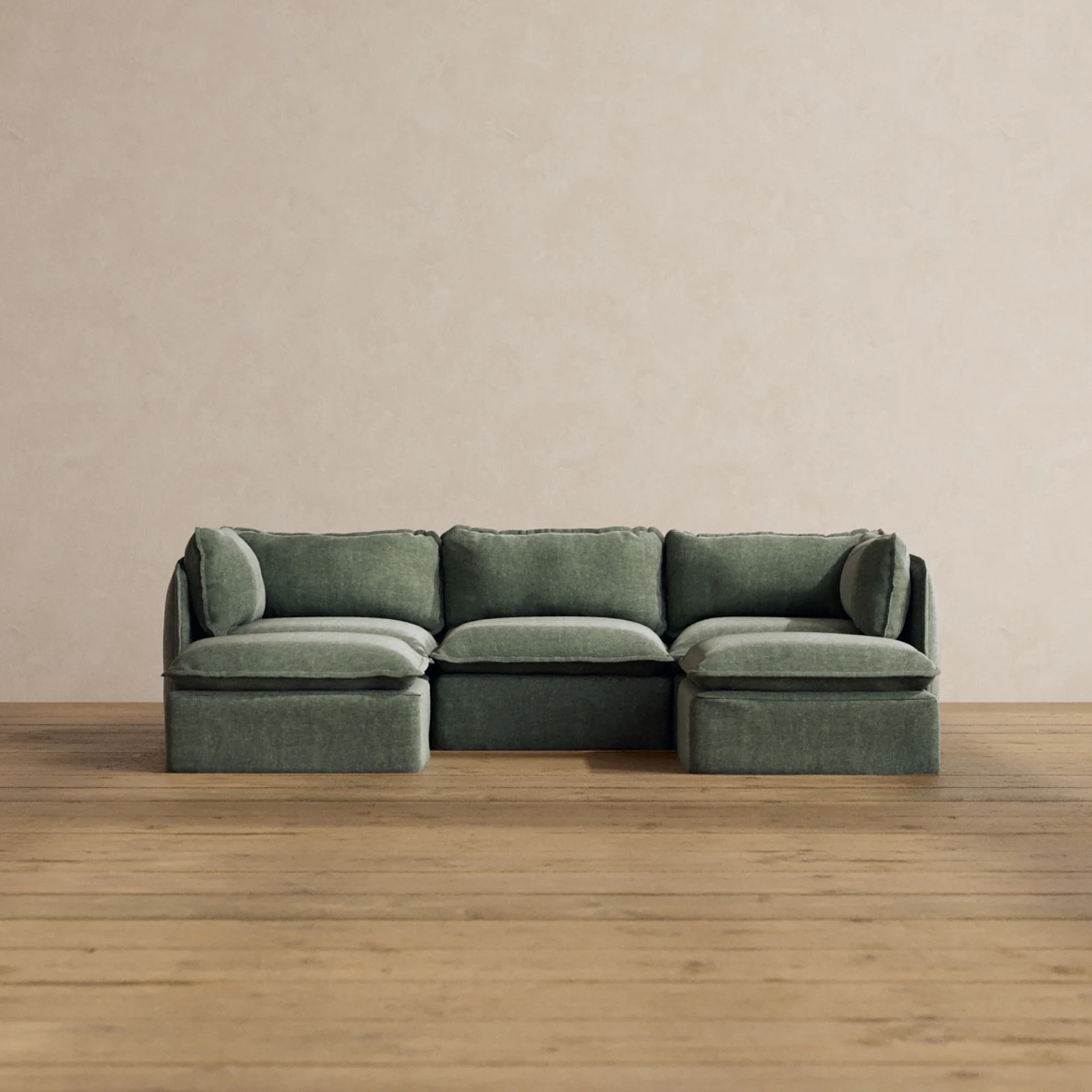 Modular Washable 3-Seater U-Sectional in Willow | Deluxe+ Seat | Cloud Pillow
