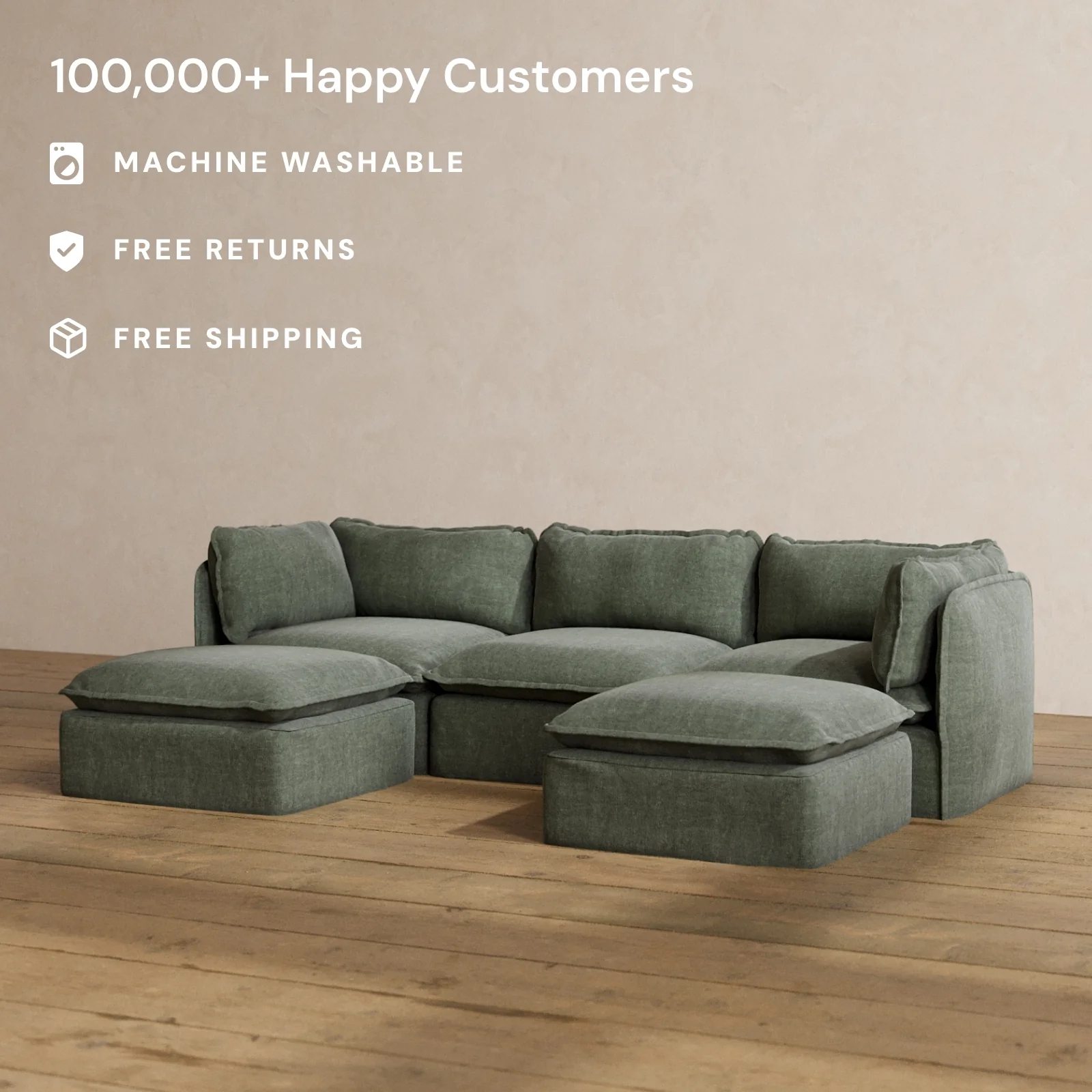 Modular Washable 3-Seater U-Sectional in Willow | Memorix+ Seat | Contour Pillow - Image 2