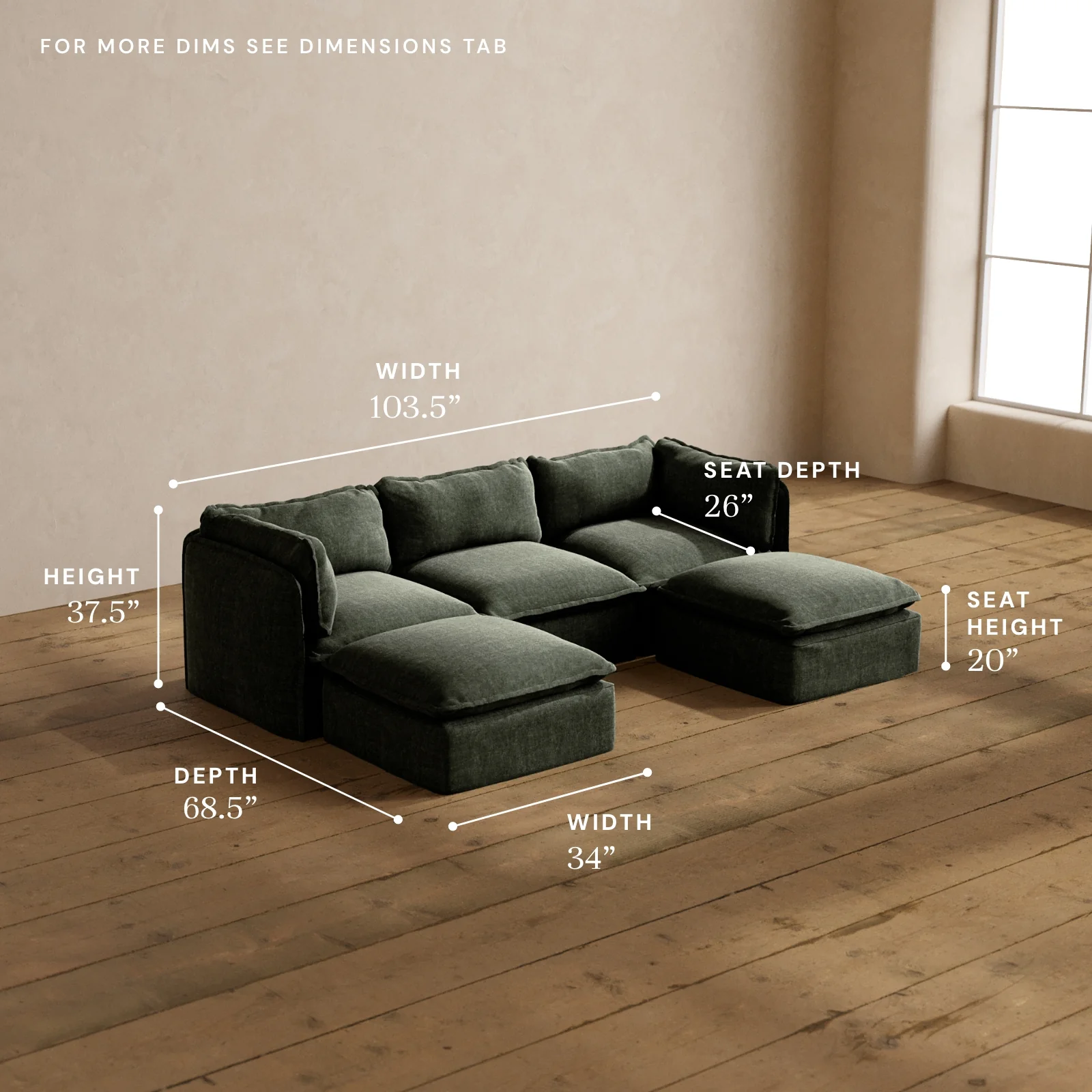 Modular Washable 3-Seater U-Sectional in Willow | Memorix+ Seat | Contour Pillow - Image 5